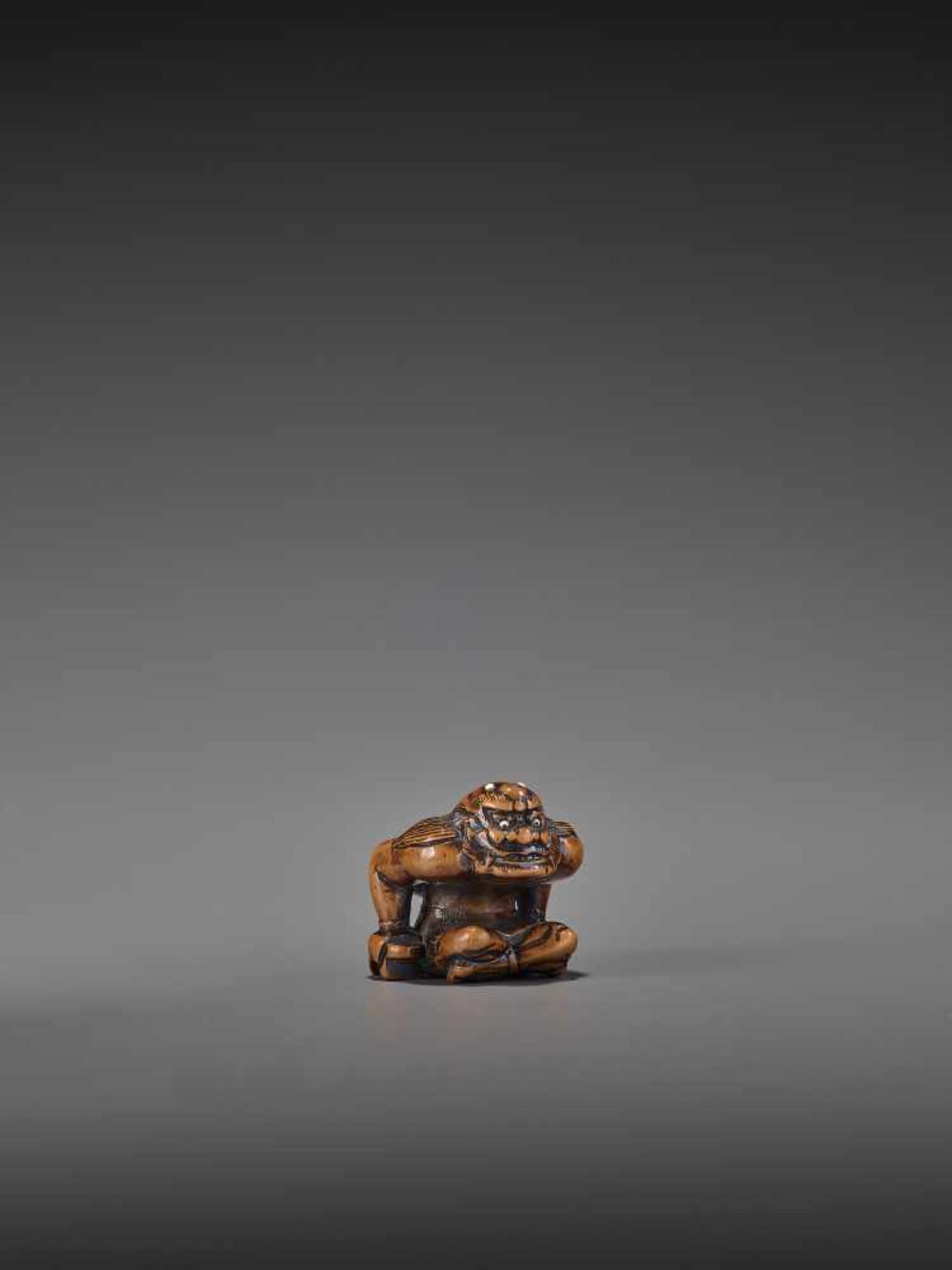 A FINE WOOD NETSUKE OF RAIJIN UnsignedJapan, probably Gifu, early 19th century, Edo period (1615- - Image 8 of 9