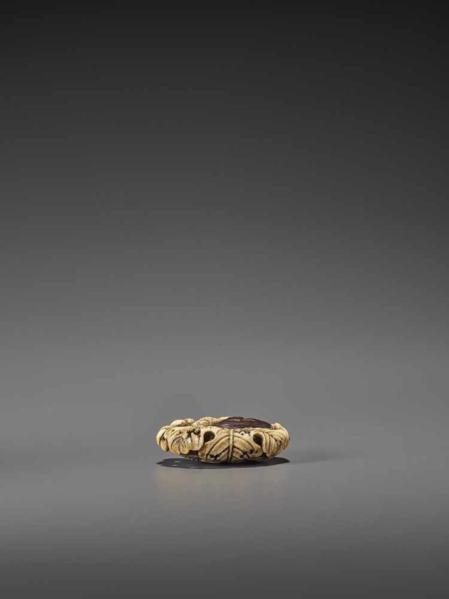 AN EXCELLENT MIXED METAL AND STAG ANTLER NETSUKE OF A SNAIL AND ACORNS UnsignedJapan, Asakusa, mid - Image 10 of 12