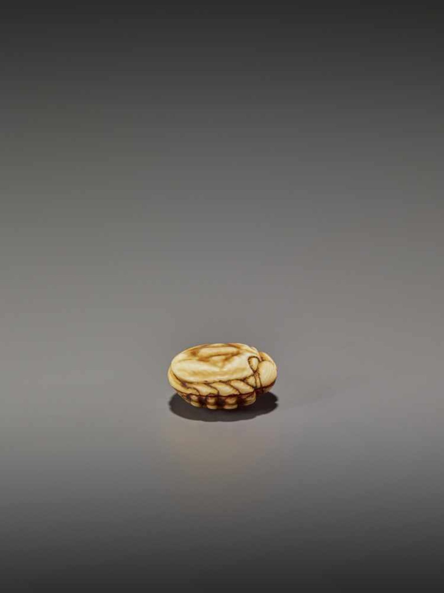 A FINELY STAINED WALRUS IVORY TWO-PART MANJU NETSUKE OF A CRAB UnsignedJapan, Osaka, early to mid- - Image 8 of 10