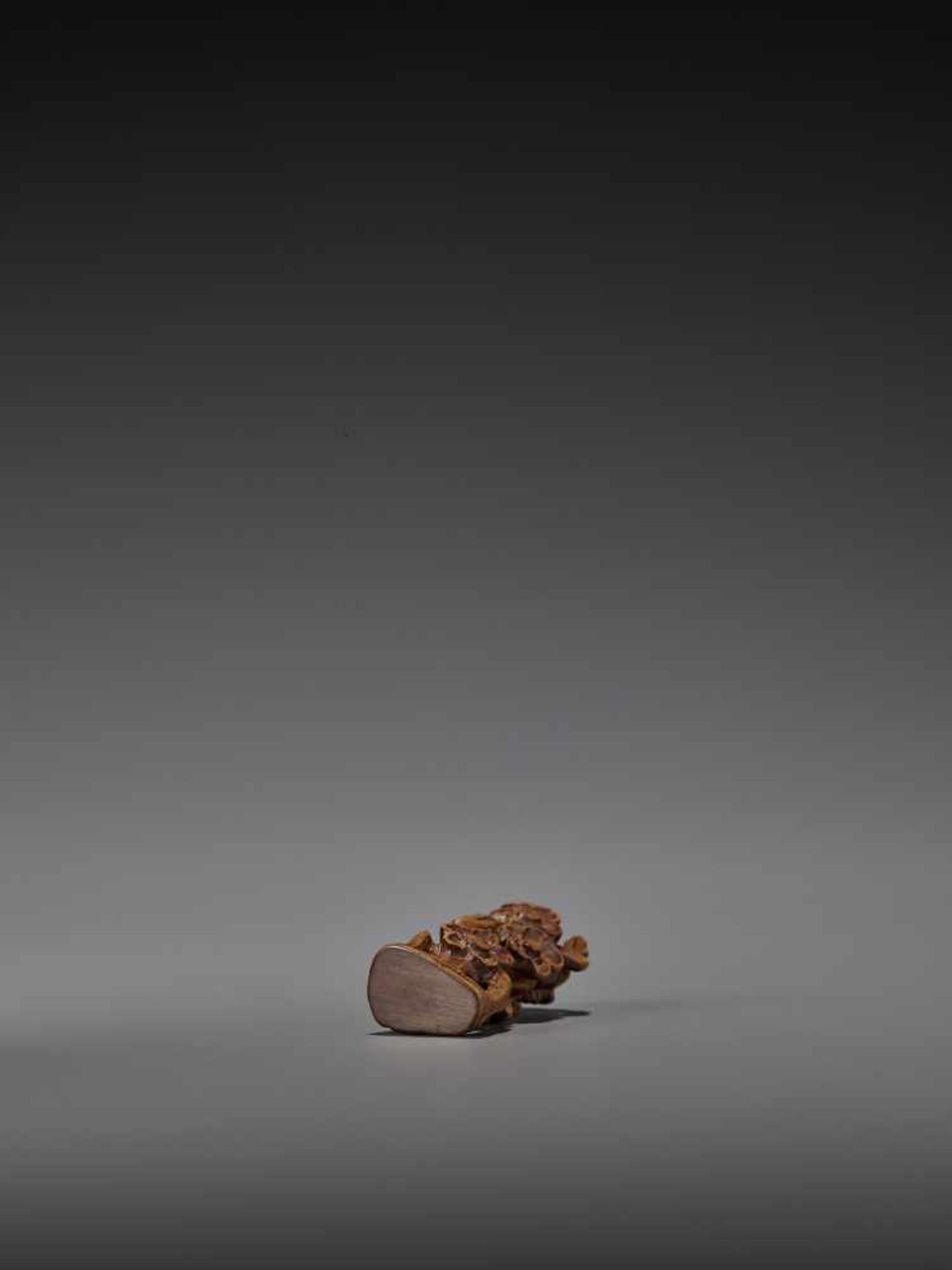 A RARE WOOD NETSUKE OF THE THREE FRIENDS OF WINTER UnsignedJapan, 19th century, Edo period (1615- - Image 7 of 8