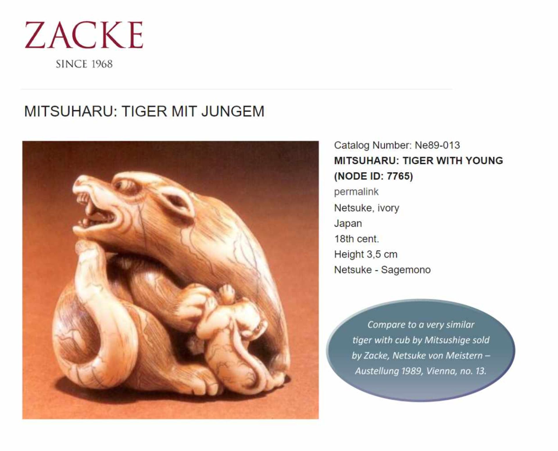 MITSUSHIGE: A POWERFUL IVORY NETSUKE OF A TIGER By Mitsushige, signed MitsushigeJapan, Kyoto, late - Image 11 of 12