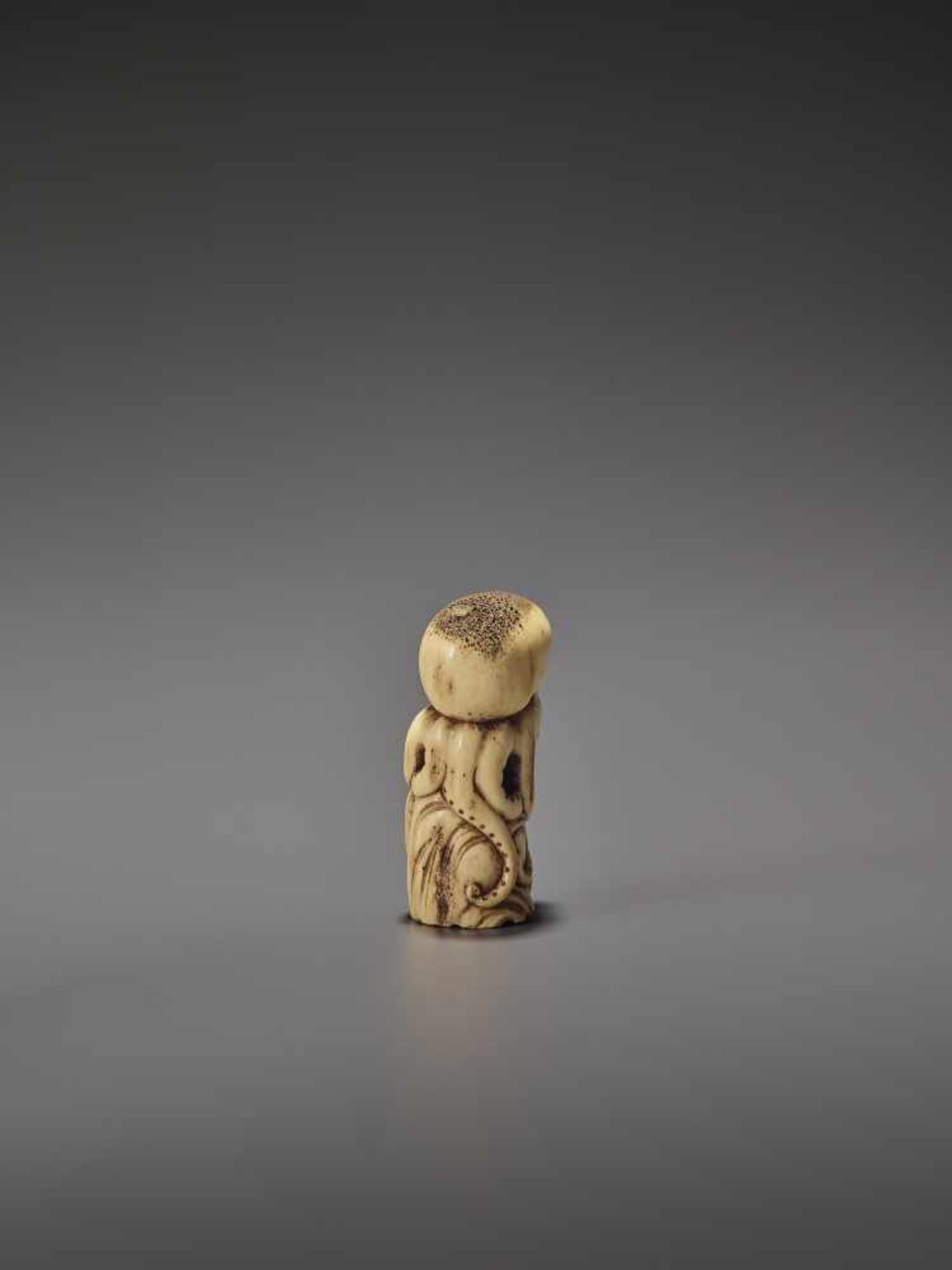 A RARE STAG ANTLER NETSUKE OF AN OCTOPUS UnsignedJapan, early 19th century, Edo period (1615-1868) - Image 7 of 10