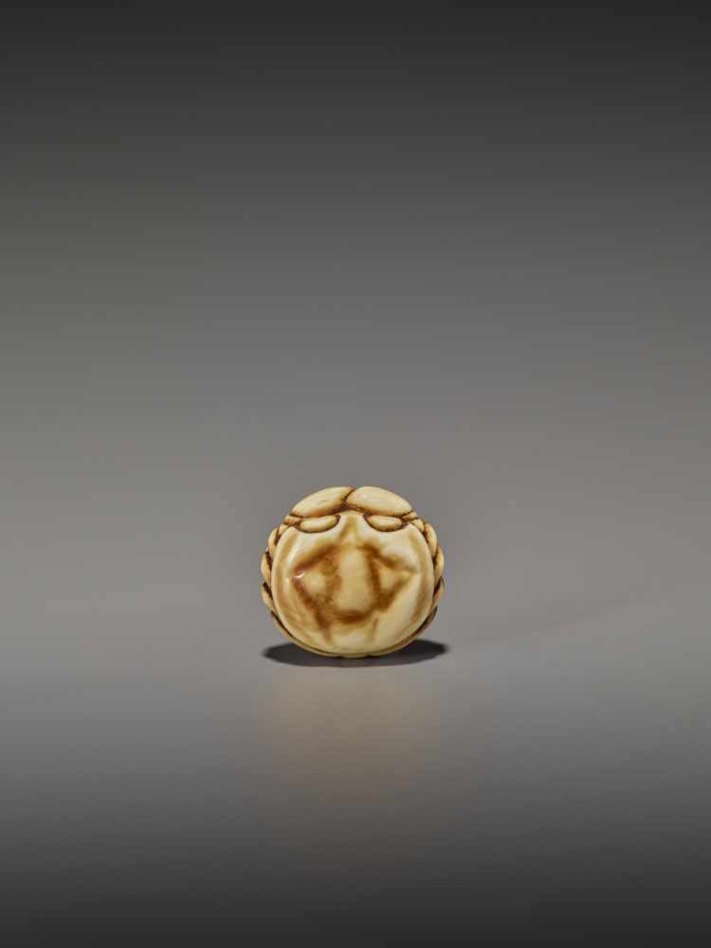 A FINELY STAINED WALRUS IVORY TWO-PART MANJU NETSUKE OF A CRAB UnsignedJapan, Osaka, early to mid- - Image 10 of 10