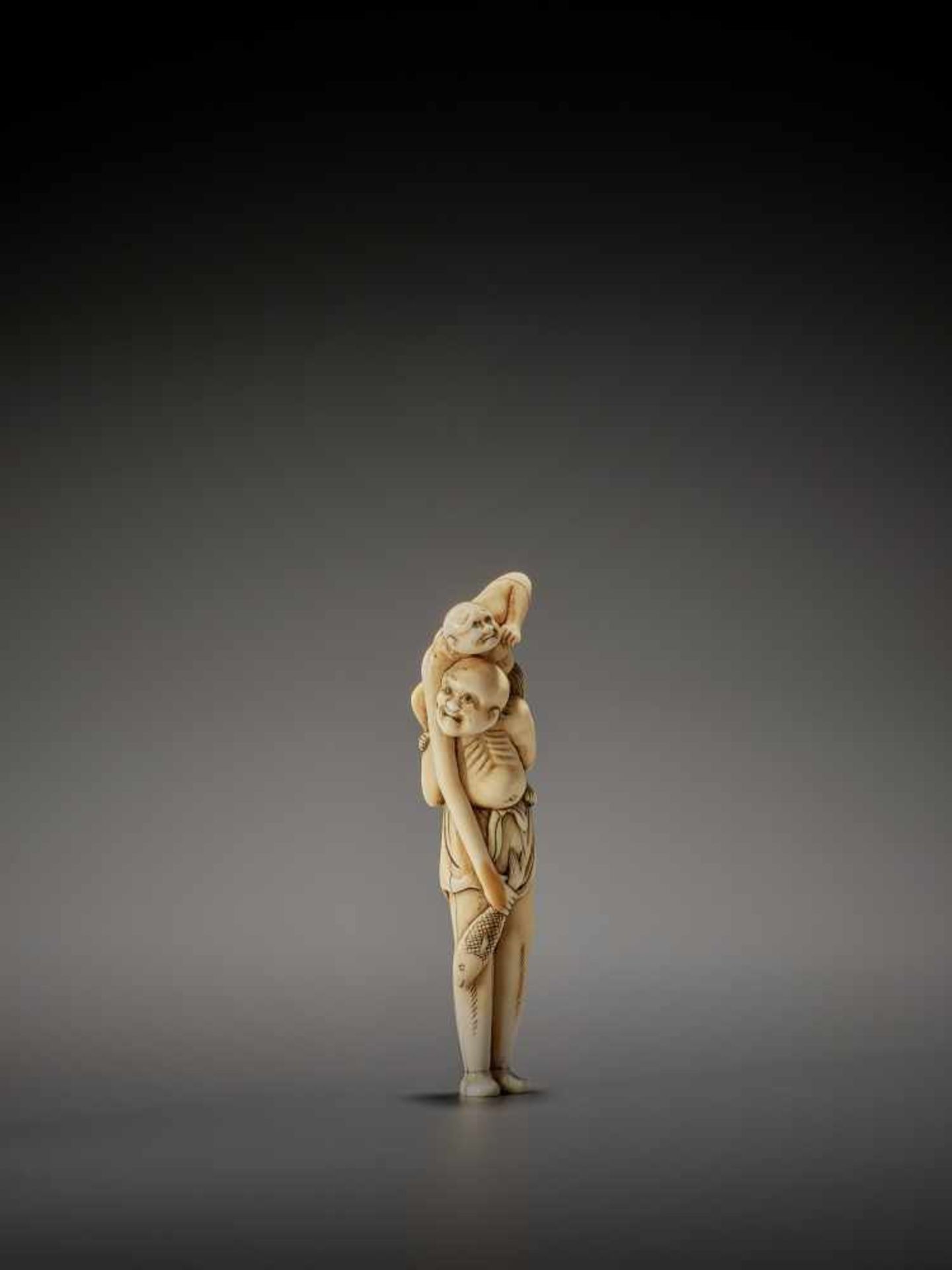 AN EXCELLENT TALL IVORY NETSUKE OF ASHINAGA AND TENAGA UnsignedJapan, late 18th century, Edo