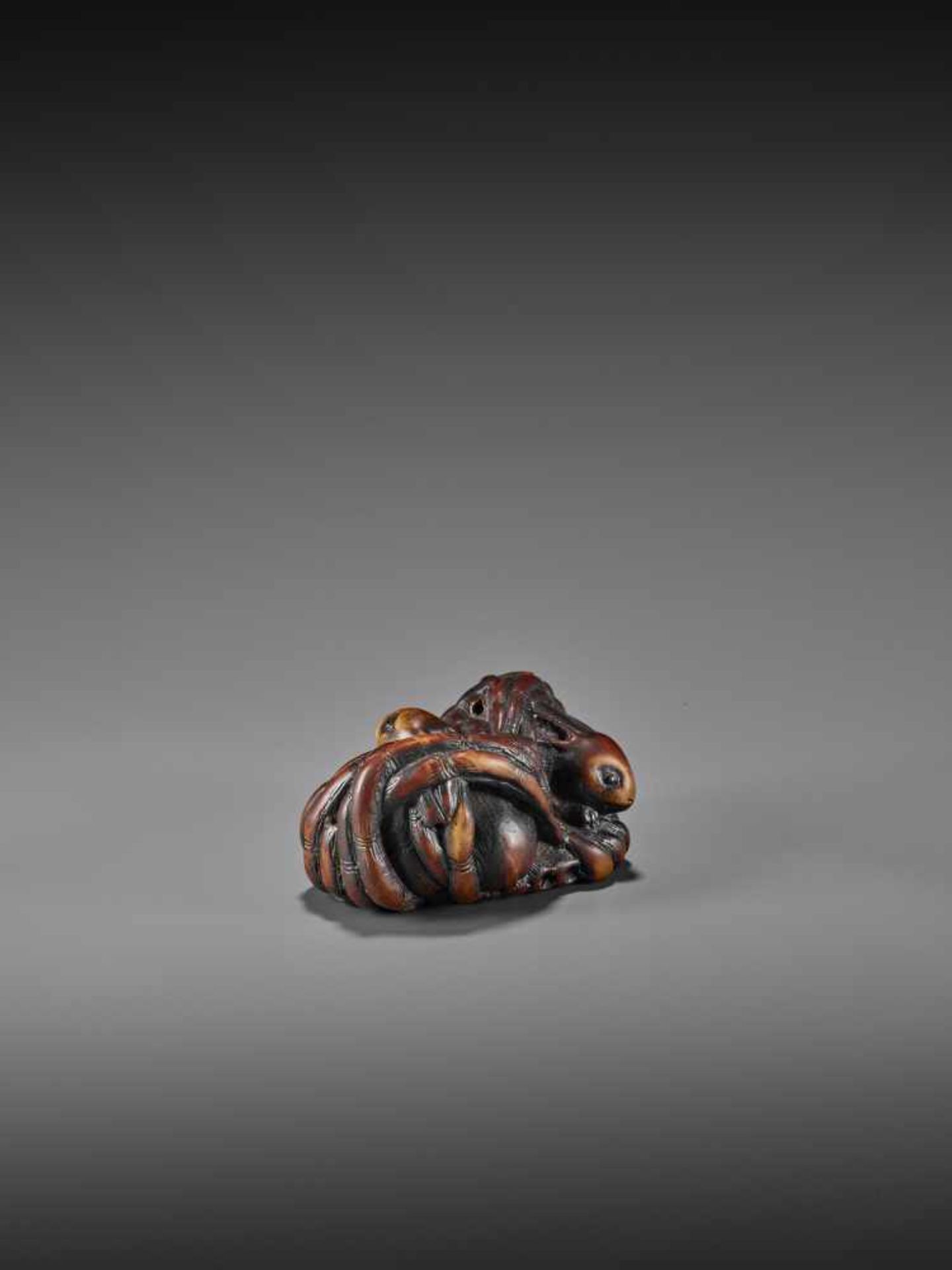 GEKKO: A RARE WOOD NETSUKE OF RABBITS IN BAMBOO By Gekko, signed GekkoJapan, 19th century, Edo - Image 8 of 11