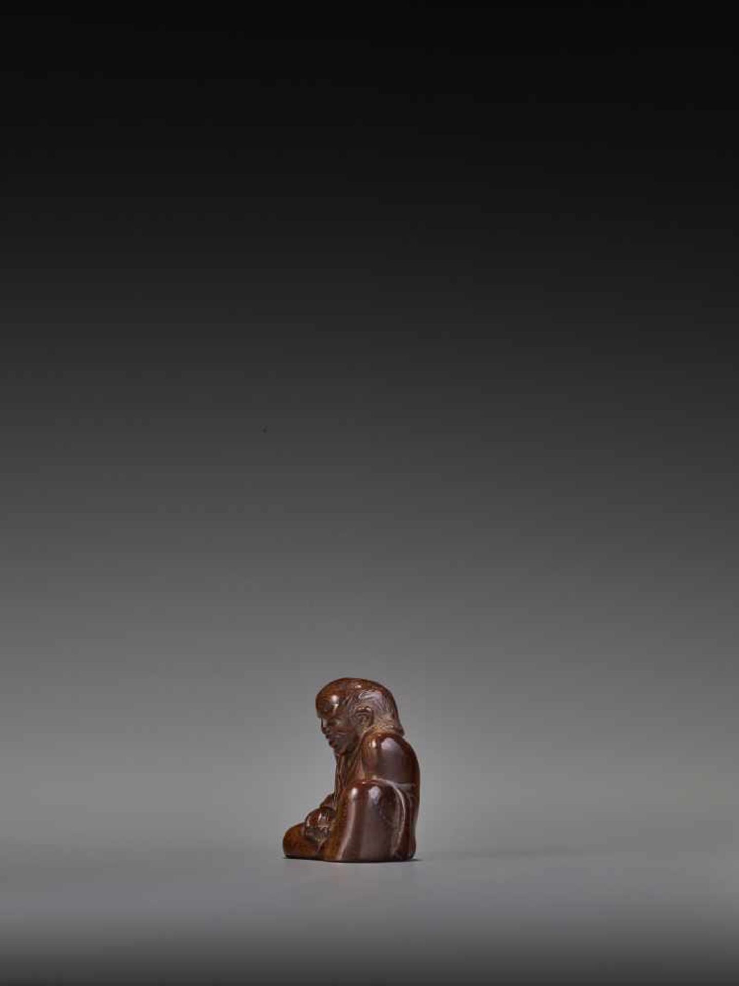 MIWA: A RARE WOOD NETSUKE OF CHAJIN By Miwa I (Yukan), signed Miwa with kakihanJapan, Edo, mid- - Image 4 of 9