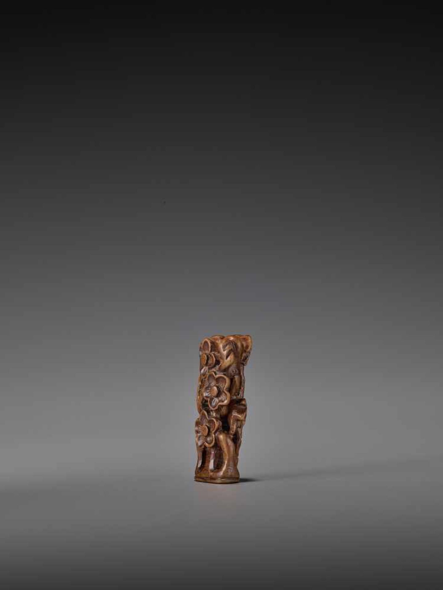 A RARE WOOD NETSUKE OF THE THREE FRIENDS OF WINTER UnsignedJapan, 19th century, Edo period (1615- - Image 2 of 8