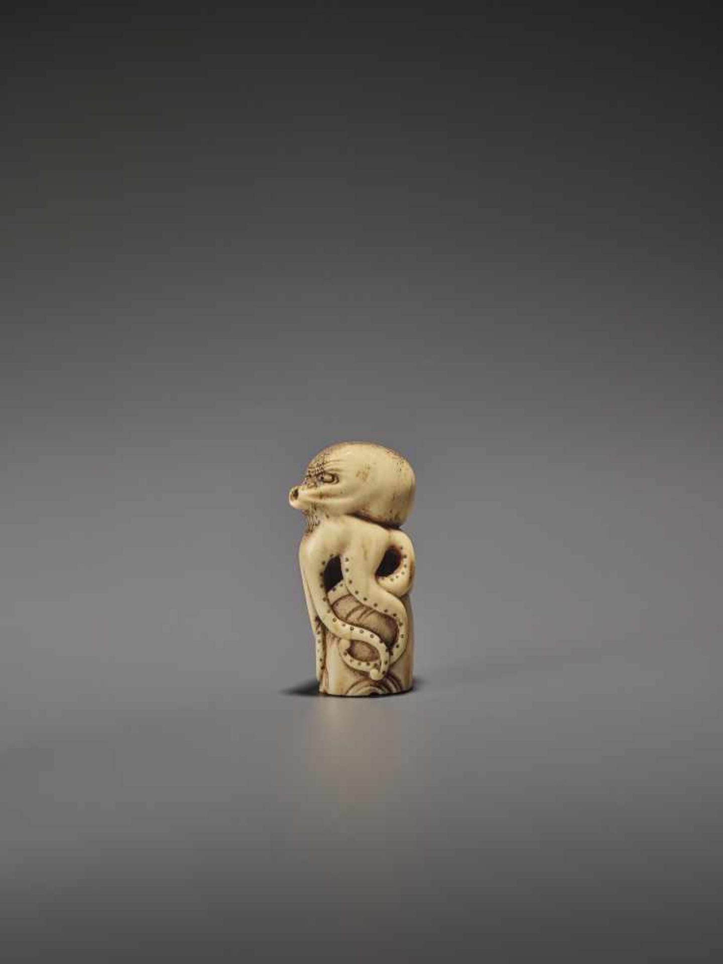 A RARE STAG ANTLER NETSUKE OF AN OCTOPUS UnsignedJapan, early 19th century, Edo period (1615-1868) - Image 4 of 10