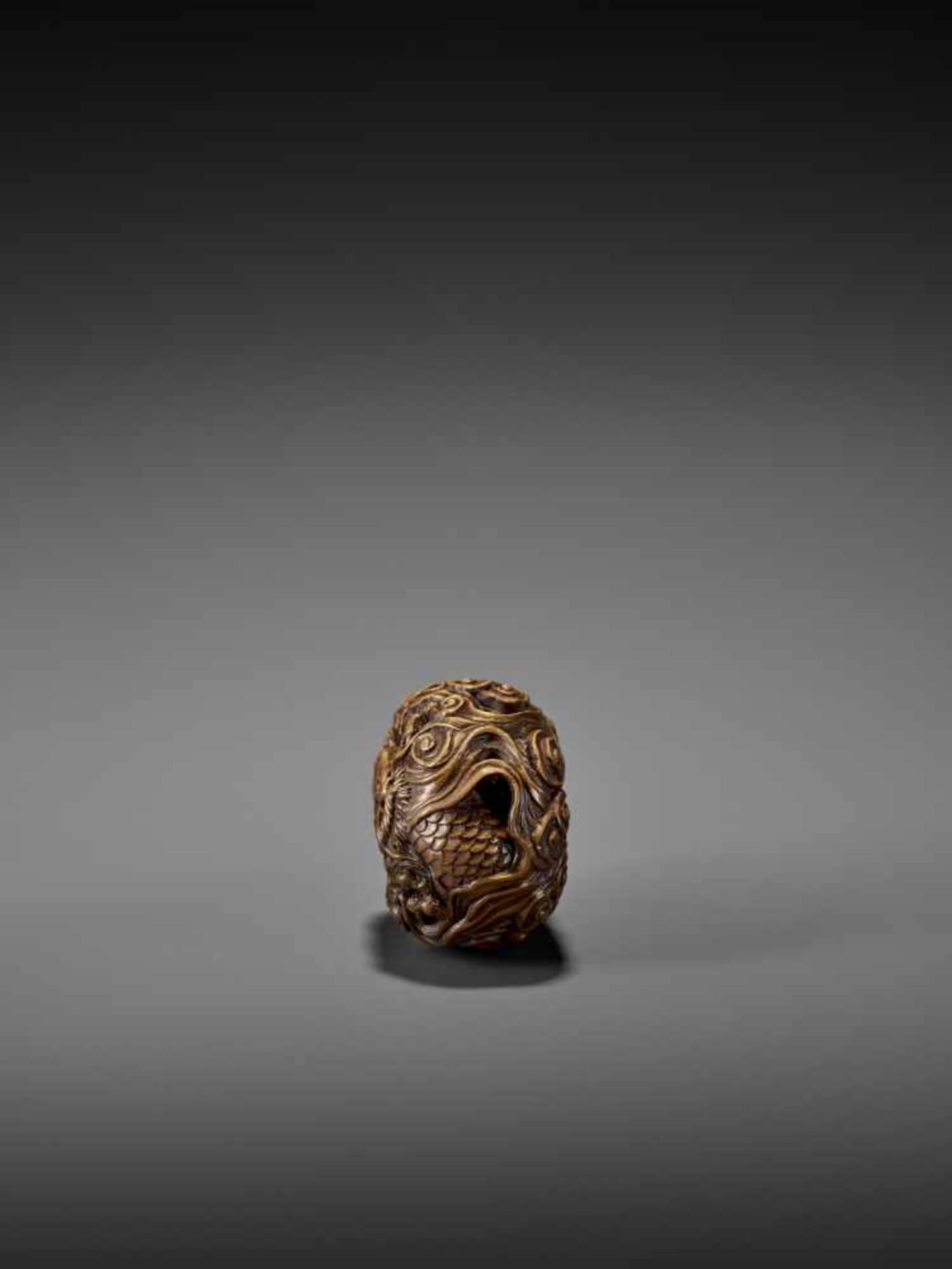 MASANAO: AN EXCELLENT WOOD MANJU NETSUKE OF A CELESTIAL DRAGON By Masanao, signed MasanaoJapan, - Image 5 of 9