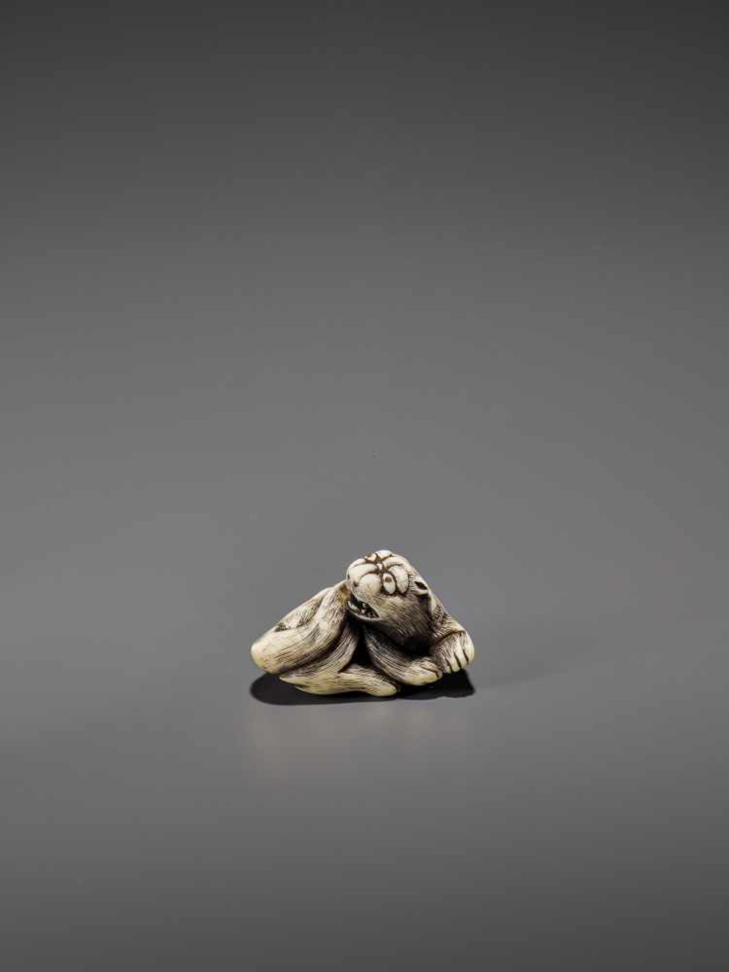 AN IVORY OSAKA STYLE NETSUKE OF A RECLINING TIGER UnsignedJapan, Osaka, 19th century, Edo period ( - Image 2 of 8