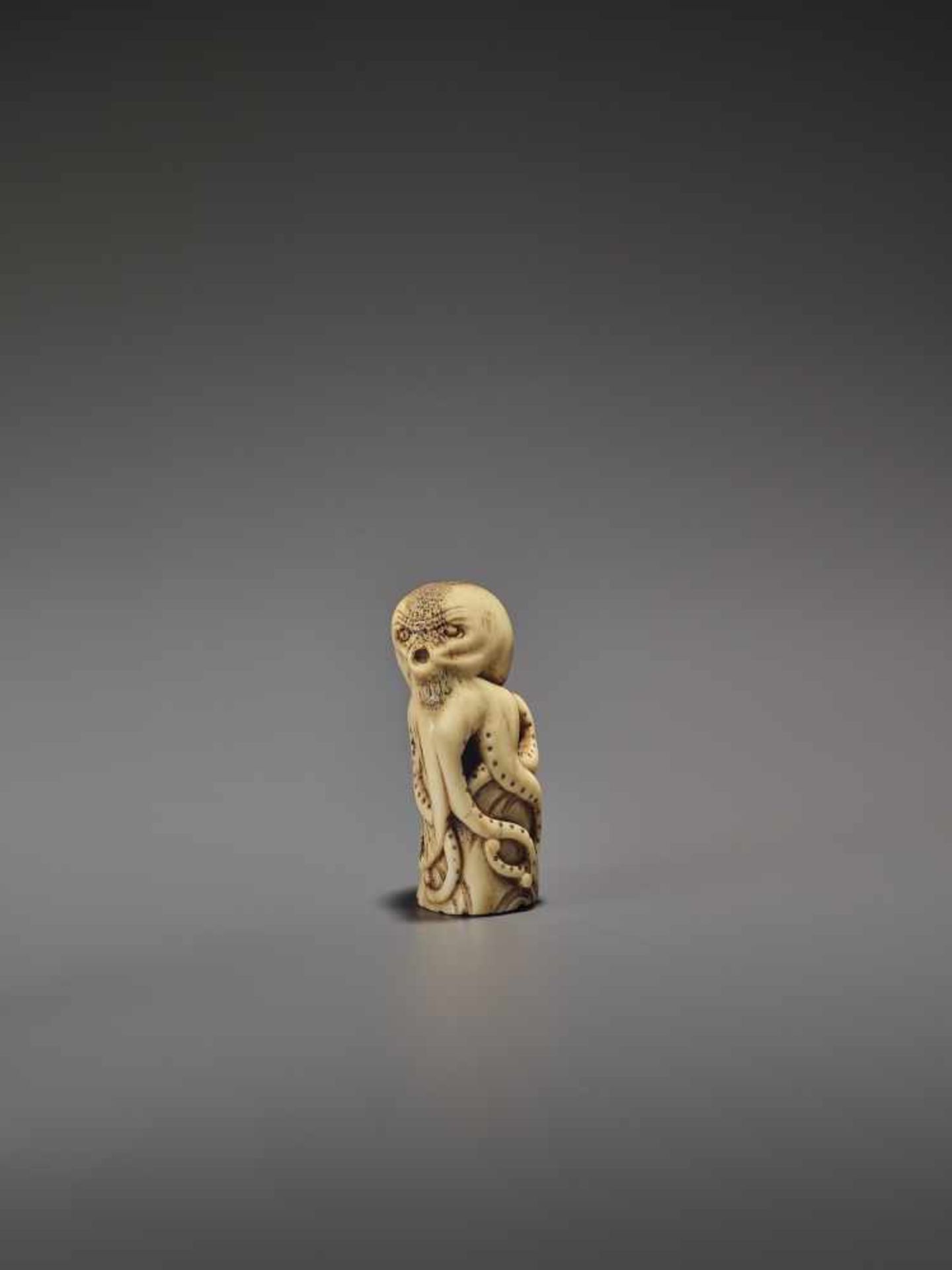 A RARE STAG ANTLER NETSUKE OF AN OCTOPUS UnsignedJapan, early 19th century, Edo period (1615-1868) - Image 10 of 10