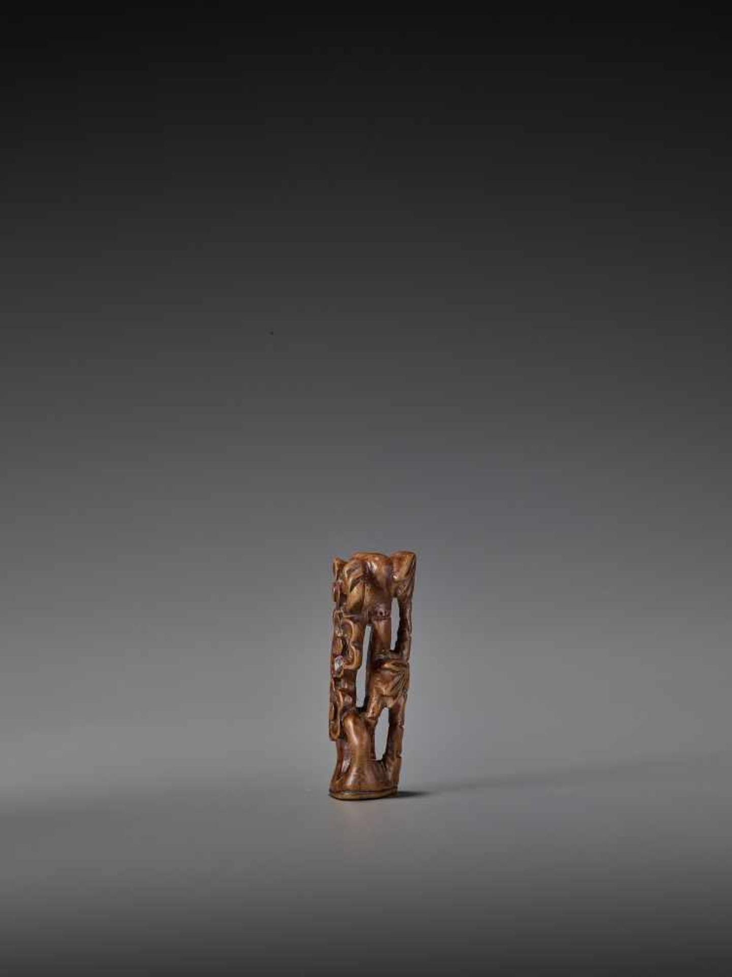 A RARE WOOD NETSUKE OF THE THREE FRIENDS OF WINTER UnsignedJapan, 19th century, Edo period (1615- - Image 3 of 8