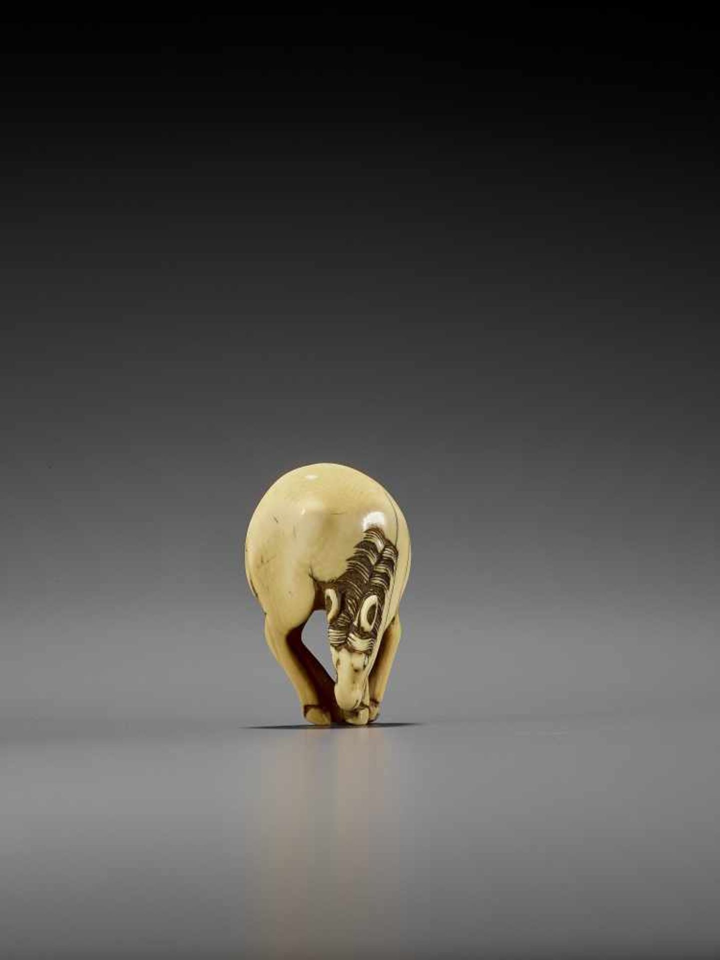 AN IVORY NETSUKE OF A GRAZING HORSE UnsignedJapan, 18th century, Edo period (1615-1868)Of ideal - Image 5 of 6