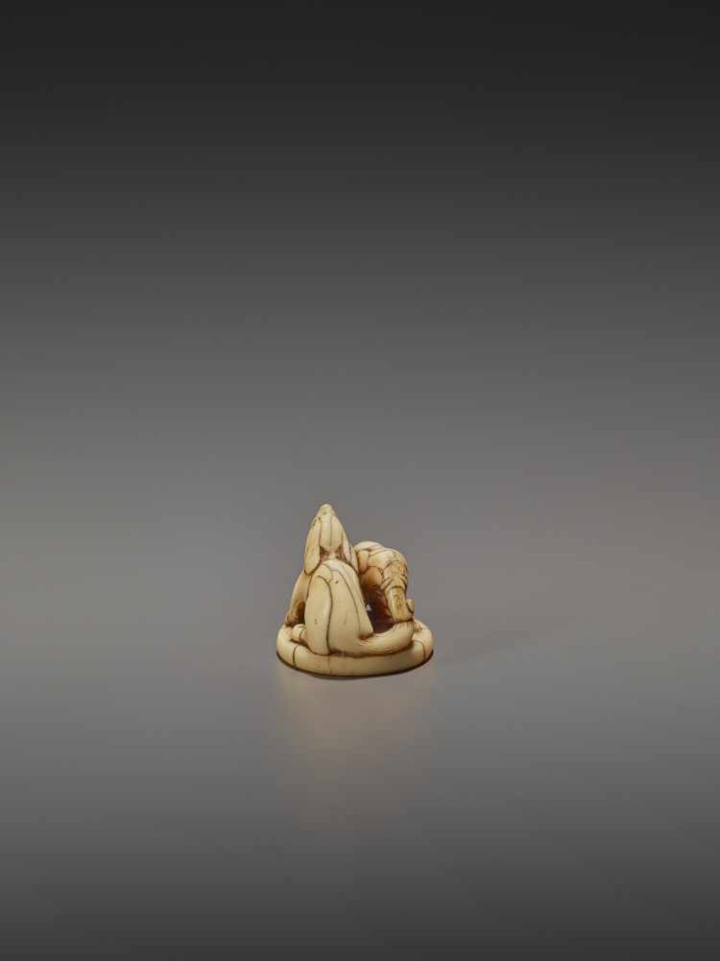 A RARE AND EARLY IVORY NETSUKE OF AN ELEPHANT AND BAKU UnsignedJapan, early 18th century, Edo period - Bild 7 aus 9