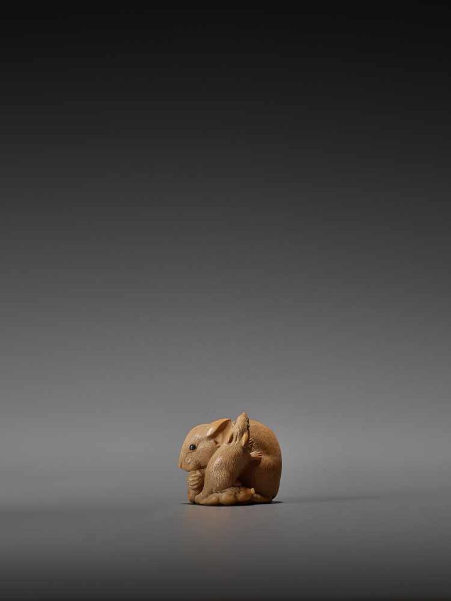 IKKO: A FINE WOOD NETSUKE OF TWO RATS By Ikko, signed IkkoJapan, second half of 19th centuryCarved - Image 5 of 13