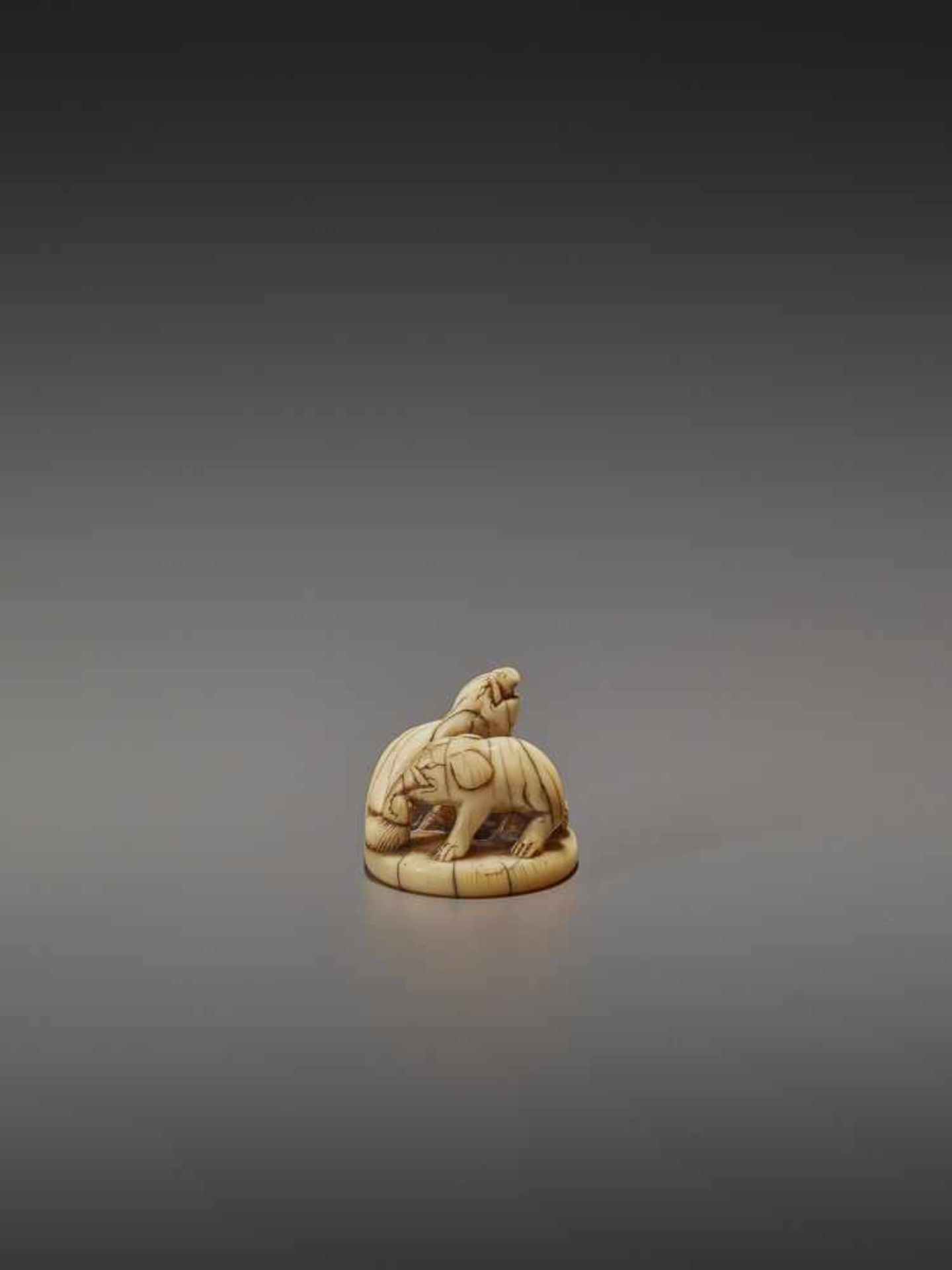 A RARE AND EARLY IVORY NETSUKE OF AN ELEPHANT AND BAKU UnsignedJapan, early 18th century, Edo period - Image 4 of 9