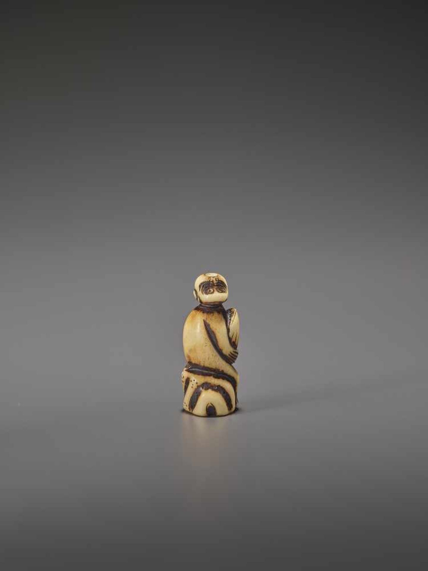 A STAG ANTLER NETSUKE OF A MONKEY WITH CHESTNUT UnsignedJapan, 18th century, Edo period (1615-1868) - Bild 6 aus 7