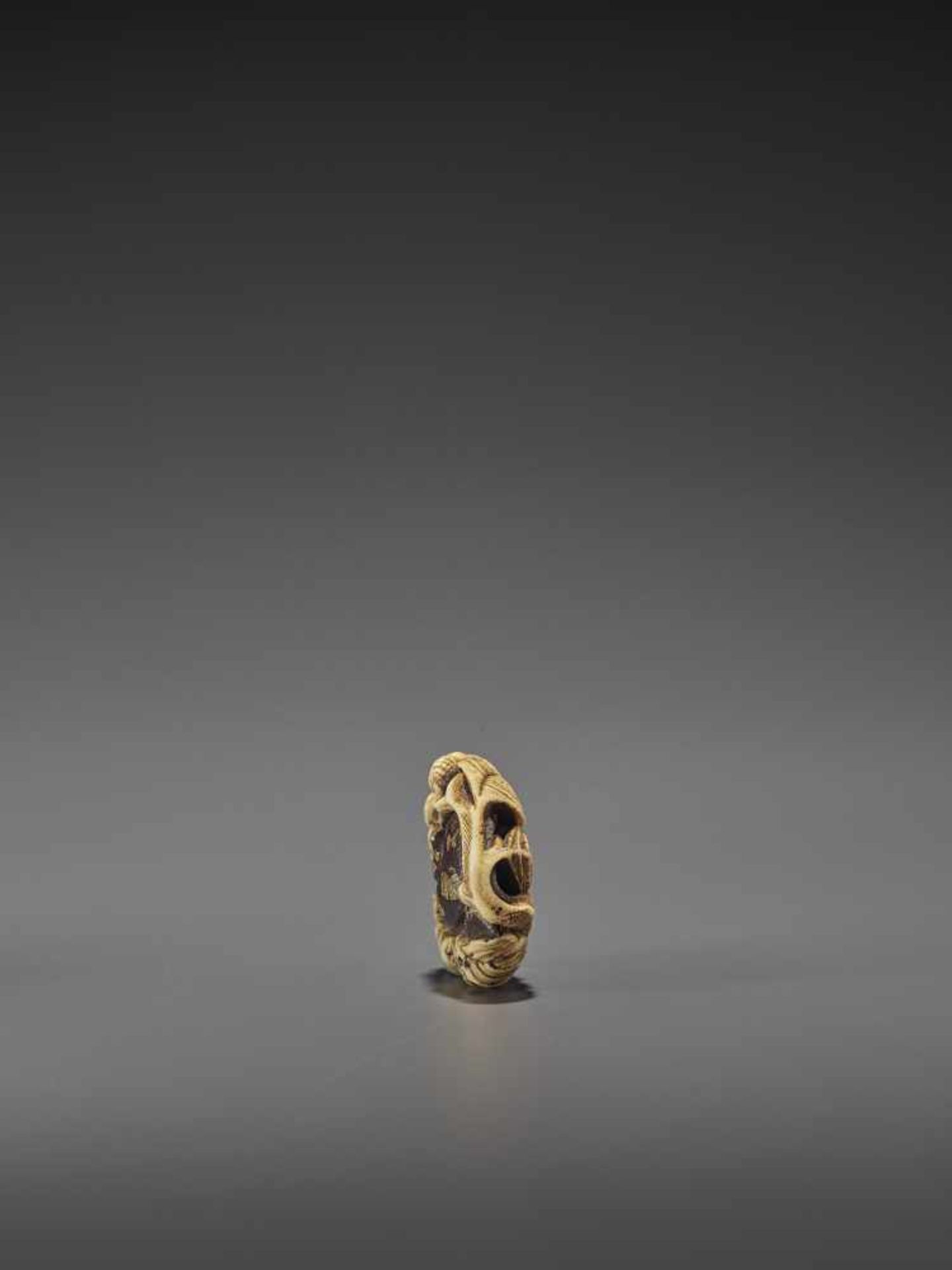 AN EXCELLENT MIXED METAL AND STAG ANTLER NETSUKE OF A SNAIL AND ACORNS UnsignedJapan, Asakusa, mid - Image 5 of 12