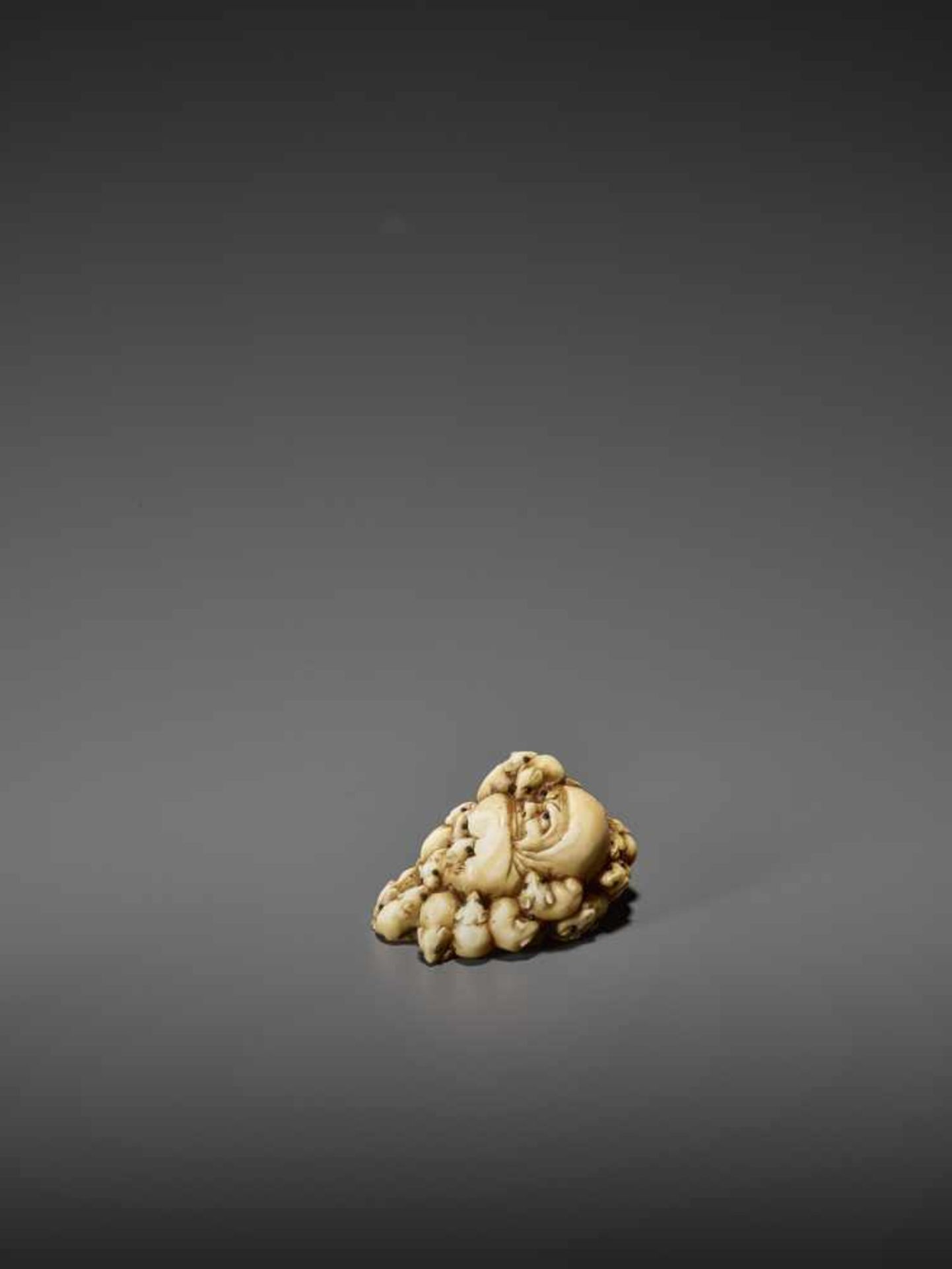 MASAMITSU: AN IVORY NETSUKE OF A SWARM OF RATS WITH DARUMA DOLL By Masamitsu, signed MasamitsuJapan, - Image 4 of 10