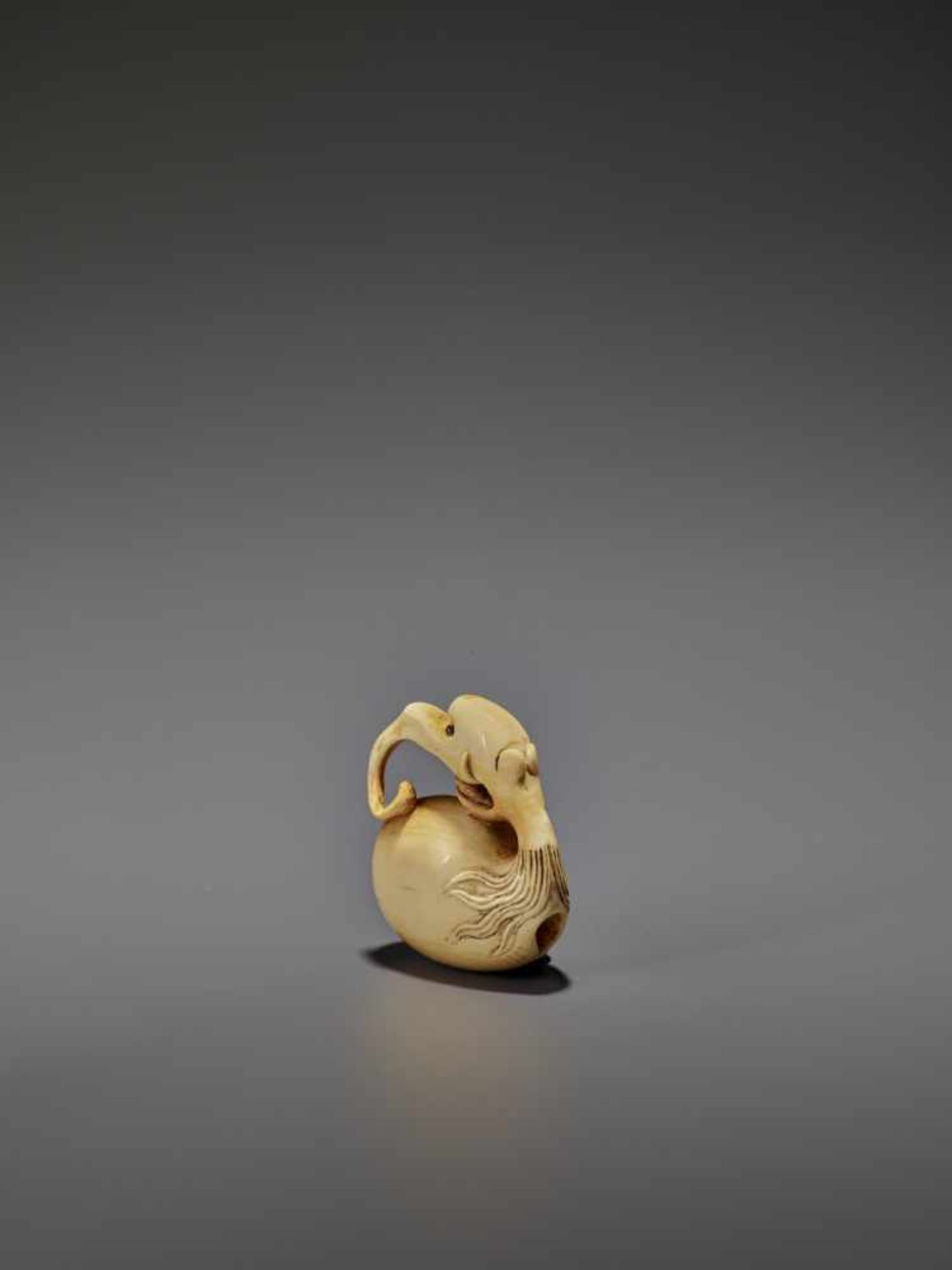 AN IVORY NETSUKE OF A BAKU HEADED MOKUGYO IN THE STYLE OF GYOKUMIN Unsigned, style of Gyokumin ( - Image 3 of 9