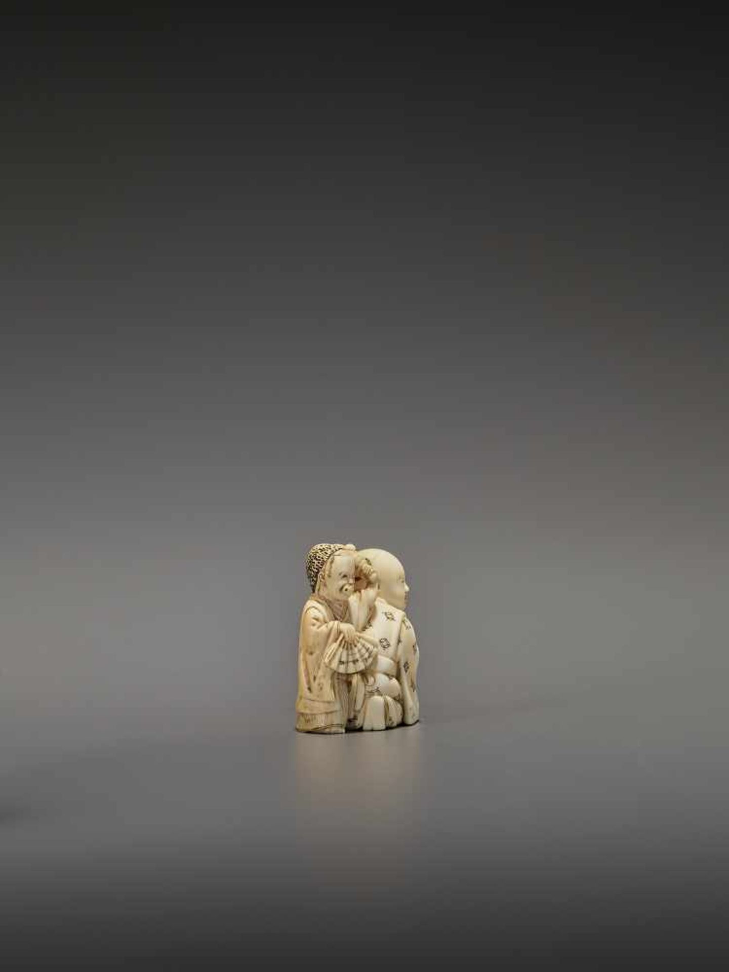 HOMIN: AN IVORY NETSUKE OF TWO BOYS AS MUSICIANS By Homin, signed Homin with kaoJapan, Edo/Tokyo, - Image 7 of 10