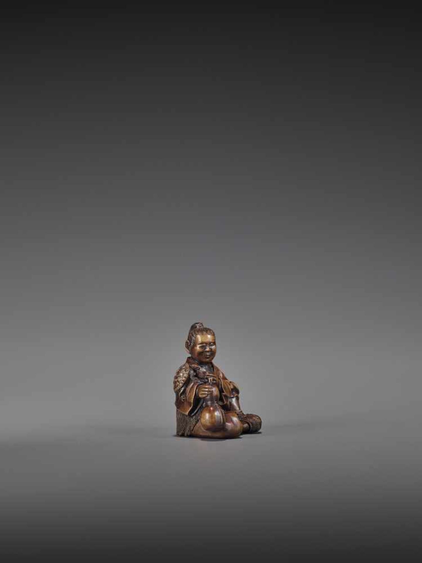 SHOKO: A RARE WOOD NETSUKE OF URASHIMA TARO WITH TURTLE By Shoko, signed ShokoJapan, Takayama, - Bild 9 aus 12