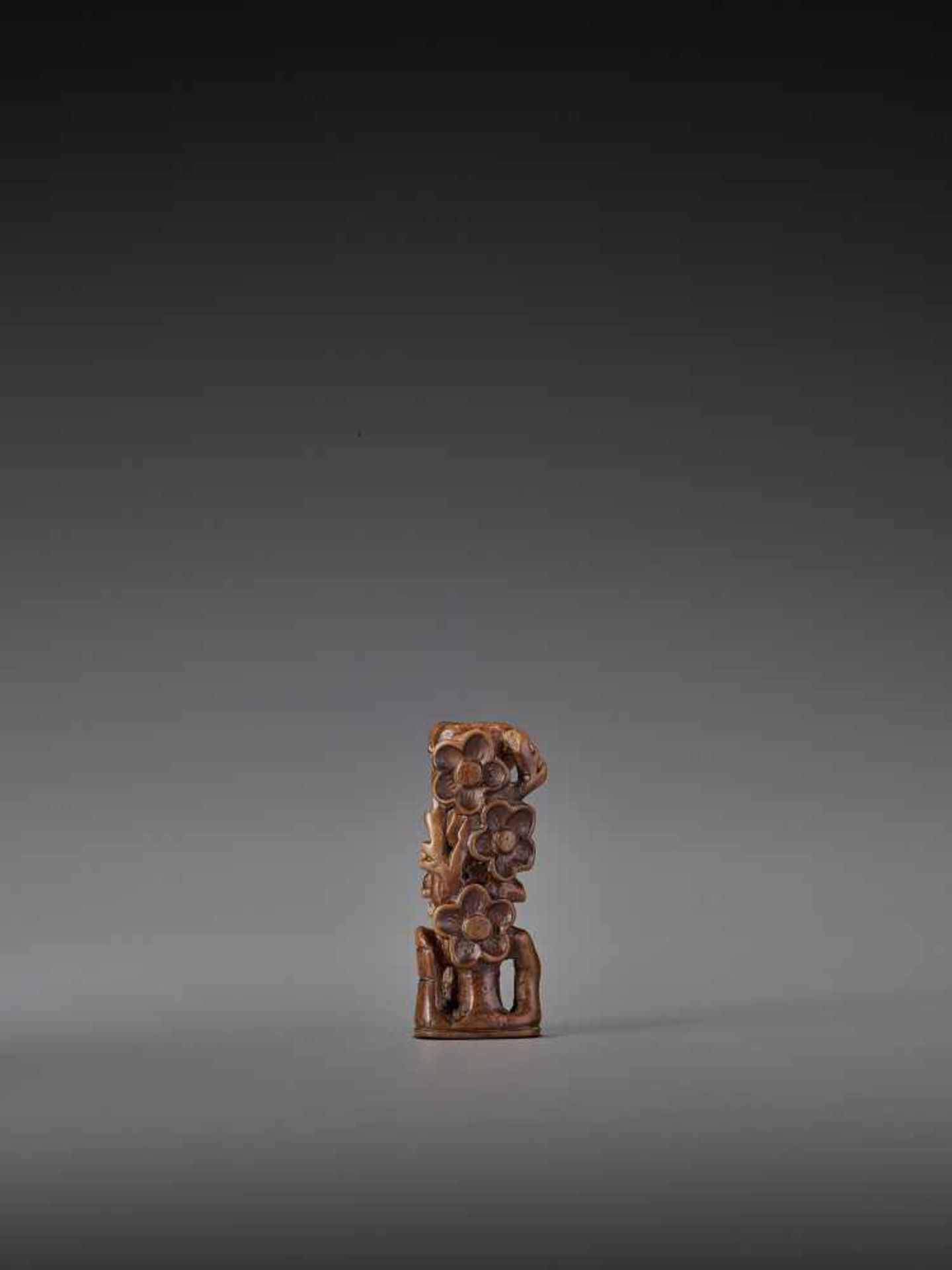 A RARE WOOD NETSUKE OF THE THREE FRIENDS OF WINTER UnsignedJapan, 19th century, Edo period (1615- - Image 8 of 8