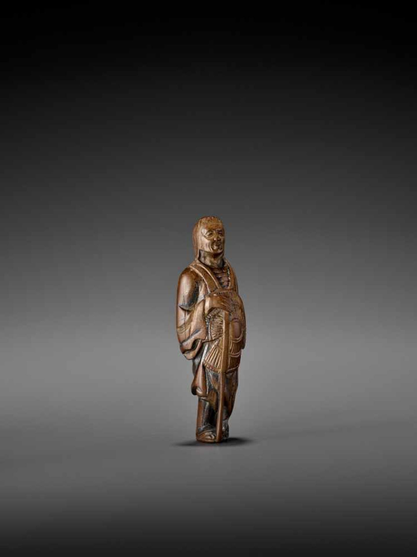 MASAYOSHI: A TALL WOOD NETSUKE OF ONO NO KOMACHI By Masayoshi, signed MasayoshiJapan, early 19th - Bild 7 aus 8