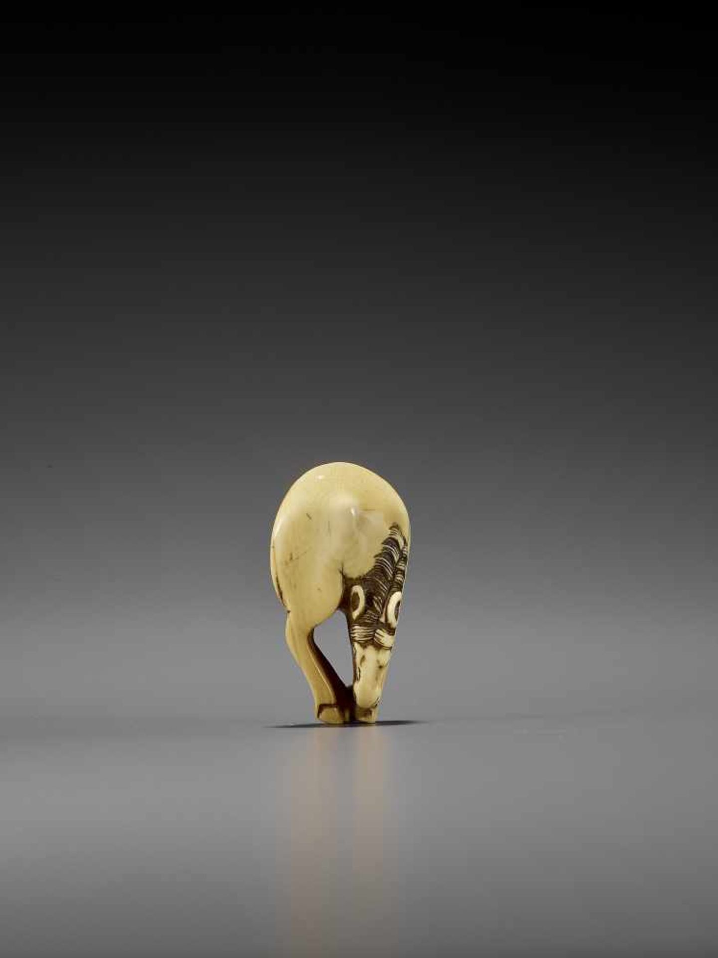 AN IVORY NETSUKE OF A GRAZING HORSE UnsignedJapan, 18th century, Edo period (1615-1868)Of ideal - Image 4 of 6