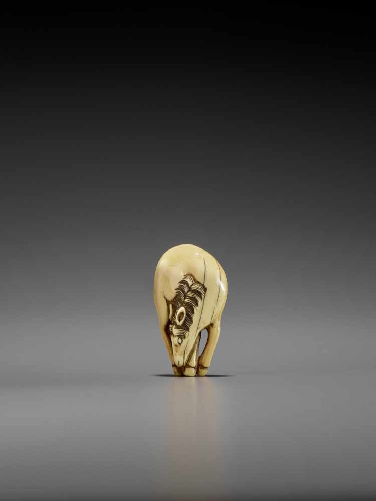 AN IVORY NETSUKE OF A GRAZING HORSE UnsignedJapan, 18th century, Edo period (1615-1868)Of ideal - Image 3 of 6