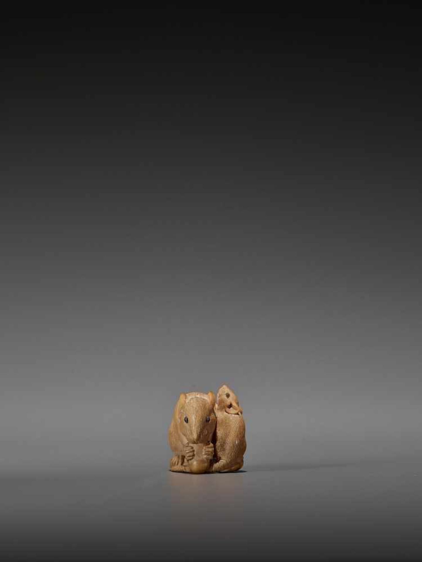 IKKO: A FINE WOOD NETSUKE OF TWO RATS By Ikko, signed IkkoJapan, second half of 19th centuryCarved - Image 8 of 13