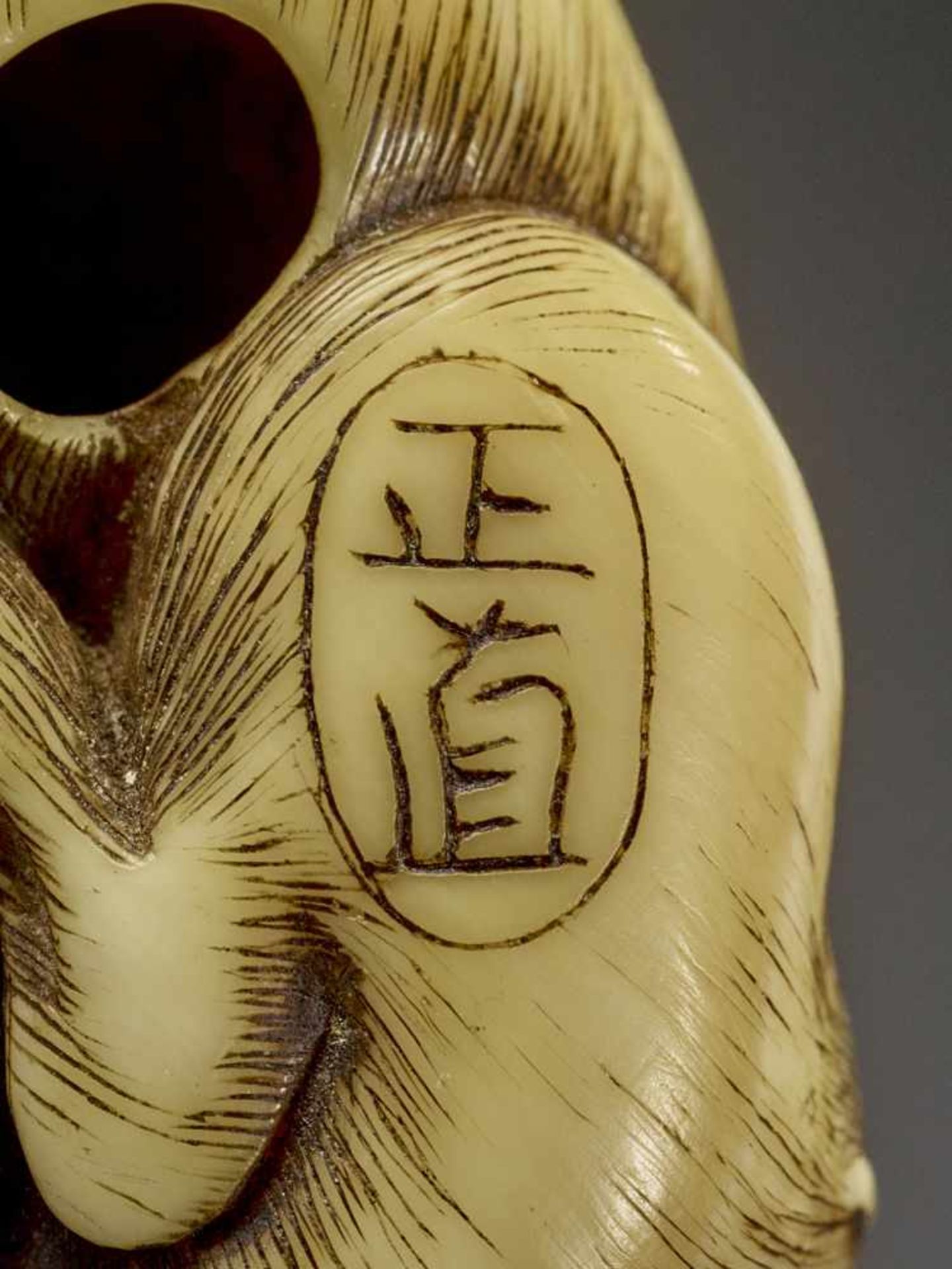 MASANAO: AN EXCELLENT IVORY NETSUKE OF A RECUMBENT COW By Masanao of Kyoto, signed MasanaoJapan, - Bild 11 aus 12