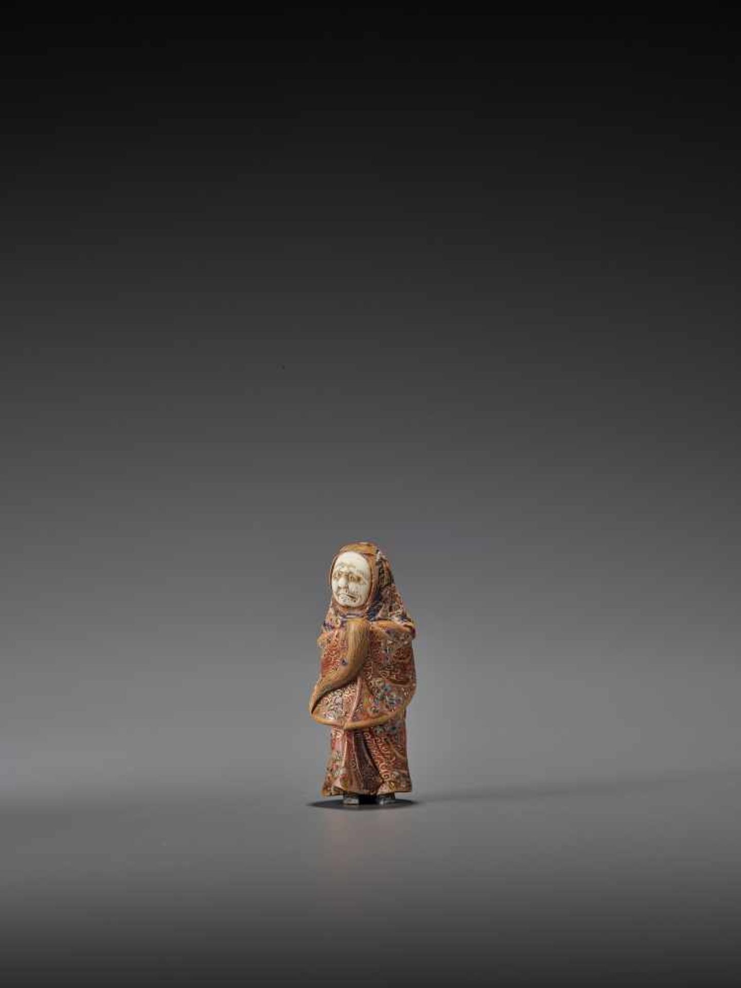 SHUZAN: A POLYCHROME AND INLAID WOOD NETSUKE OF DARUMA By Nagamachi Shuzan, signed ShuzanJapan, - Image 2 of 9