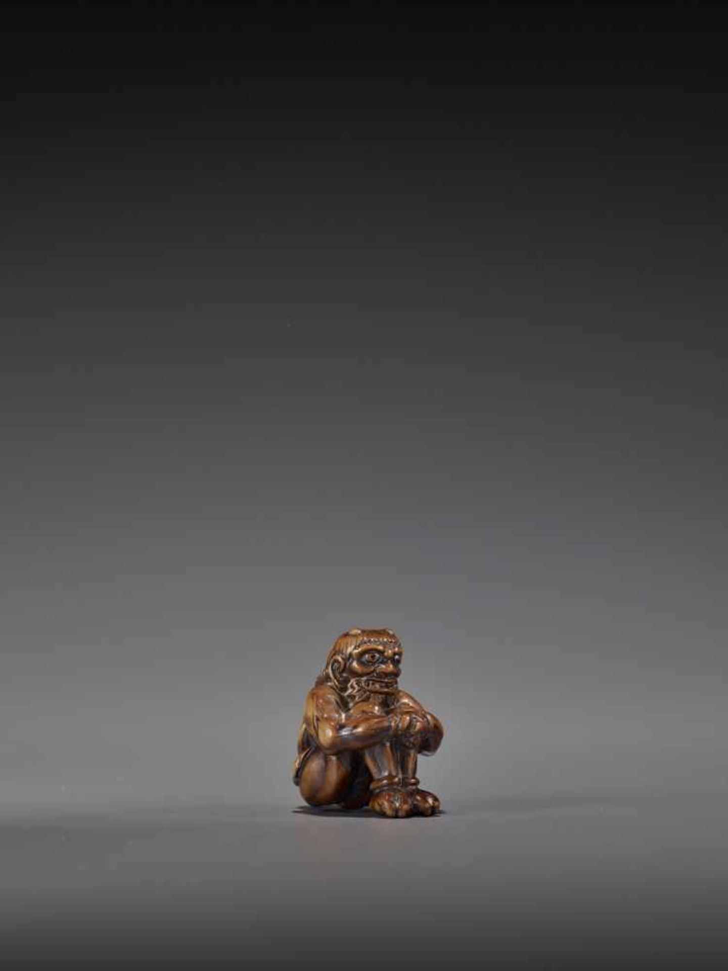 GYOKURIN: AN AMUSING WOOD NETSUKE OF RAIJIN WITH RAITARO By Gyokurin, signed GyokurinJapan, early - Image 9 of 12