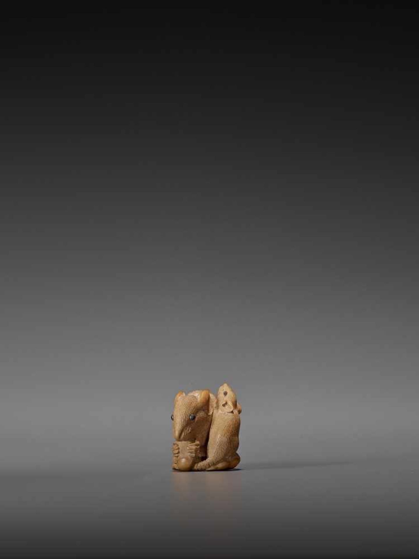 IKKO: A FINE WOOD NETSUKE OF TWO RATS By Ikko, signed IkkoJapan, second half of 19th centuryCarved - Image 10 of 13