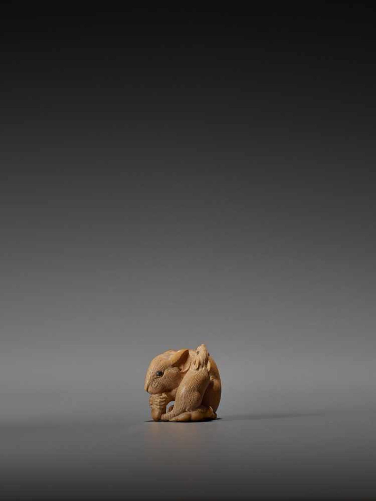 IKKO: A FINE WOOD NETSUKE OF TWO RATS By Ikko, signed IkkoJapan, second half of 19th centuryCarved - Image 3 of 13