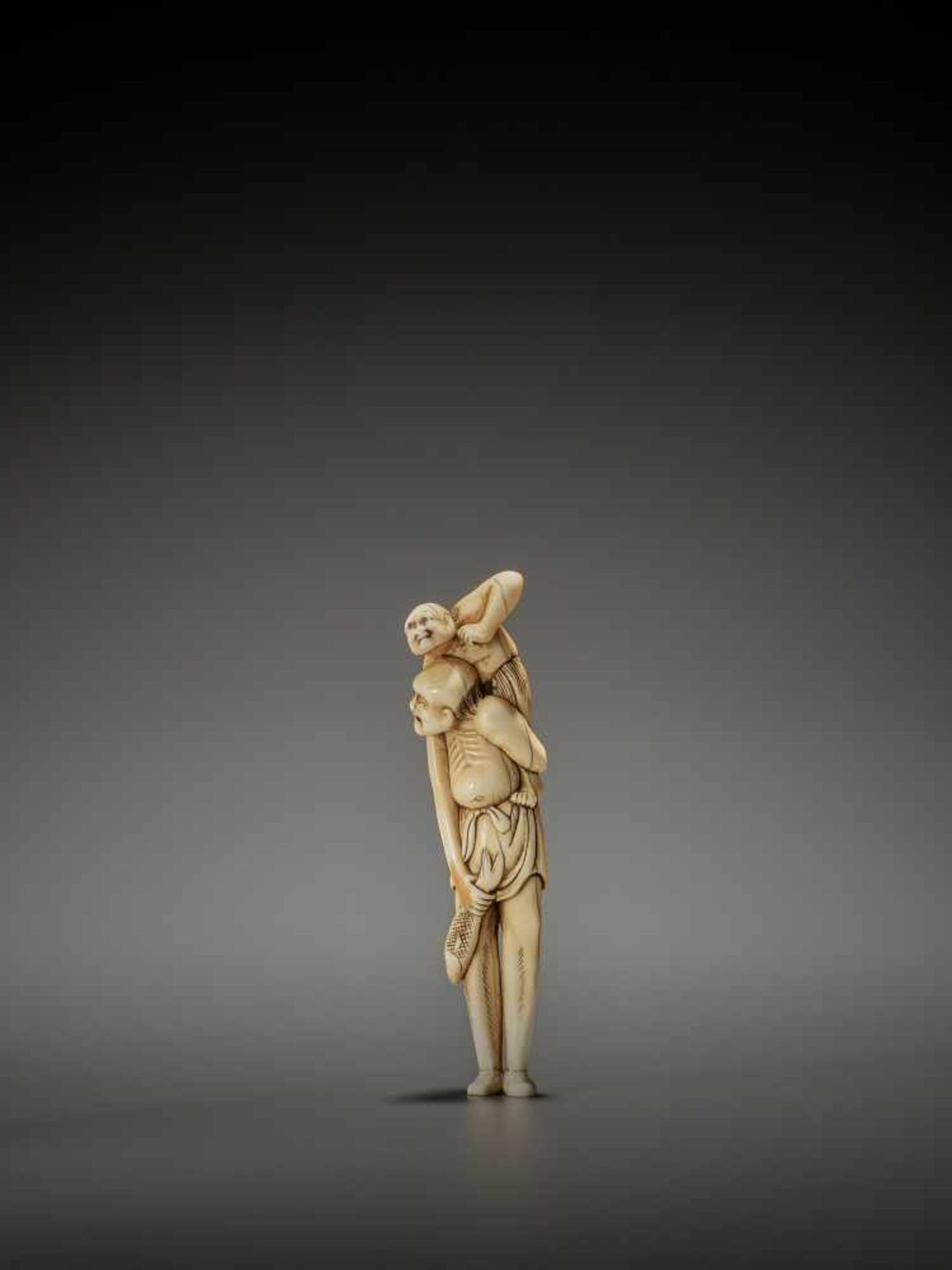 AN EXCELLENT TALL IVORY NETSUKE OF ASHINAGA AND TENAGA UnsignedJapan, late 18th century, Edo - Image 6 of 8