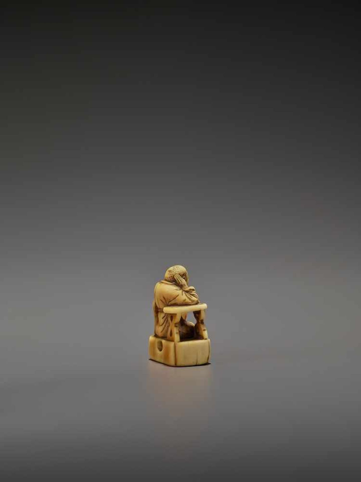 A RARE AND EARLY IVORY NETSUKE OF RIHAKU UnsignedJapan, early to mid-18th century, Edo period ( - Image 6 of 10