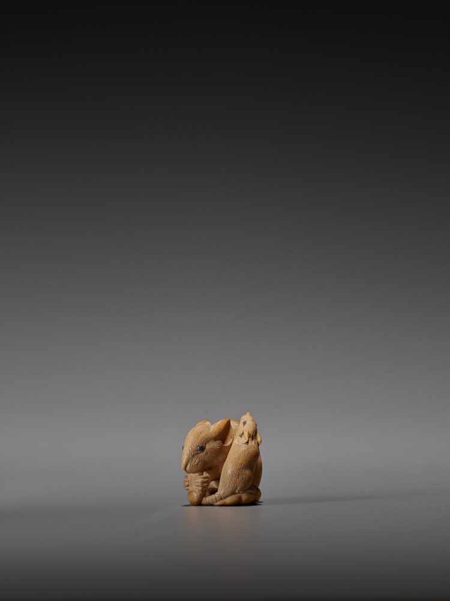 IKKO: A FINE WOOD NETSUKE OF TWO RATS By Ikko, signed IkkoJapan, second half of 19th centuryCarved - Image 4 of 13