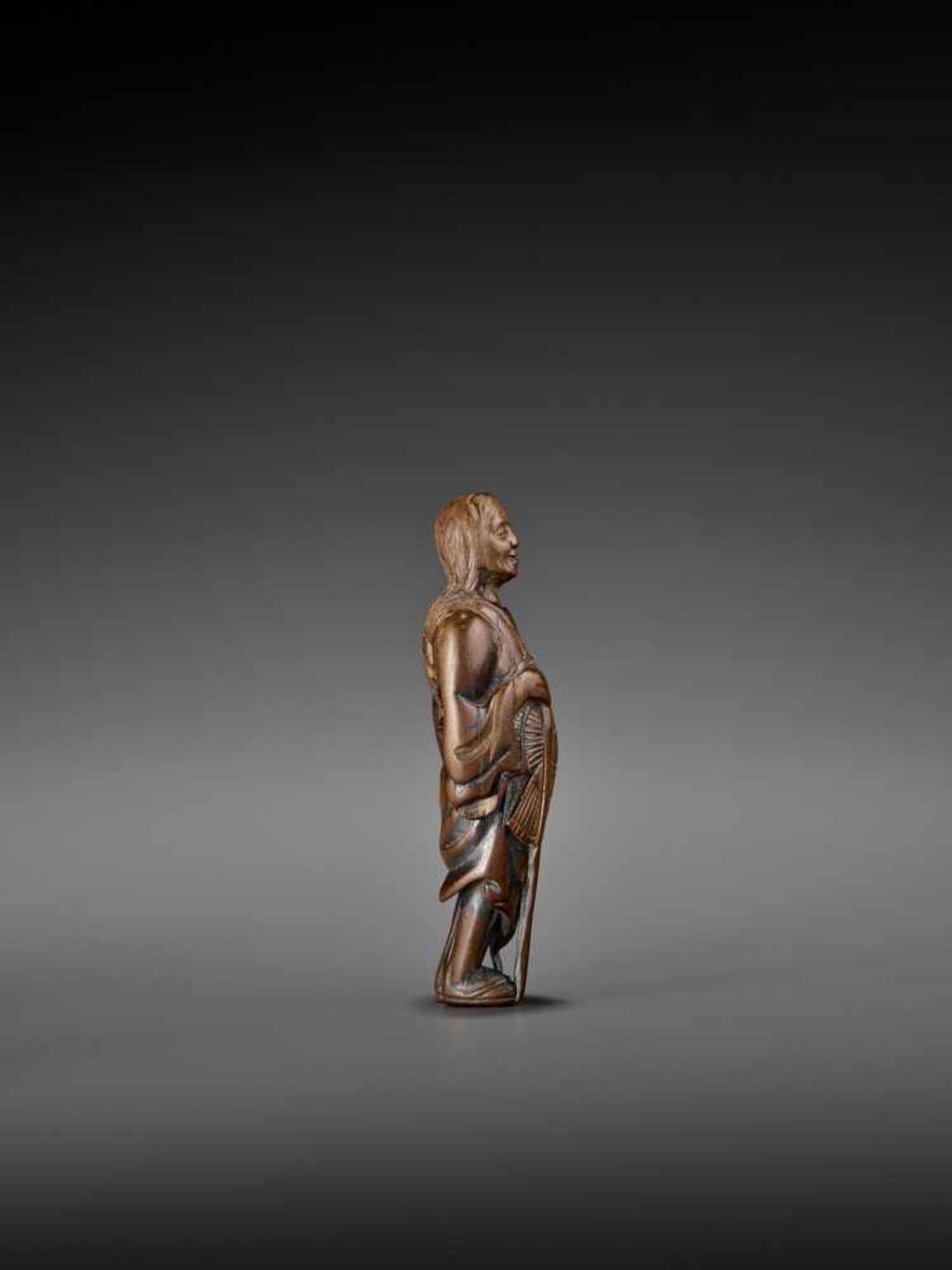 MASAYOSHI: A TALL WOOD NETSUKE OF ONO NO KOMACHI By Masayoshi, signed MasayoshiJapan, early 19th - Bild 6 aus 8