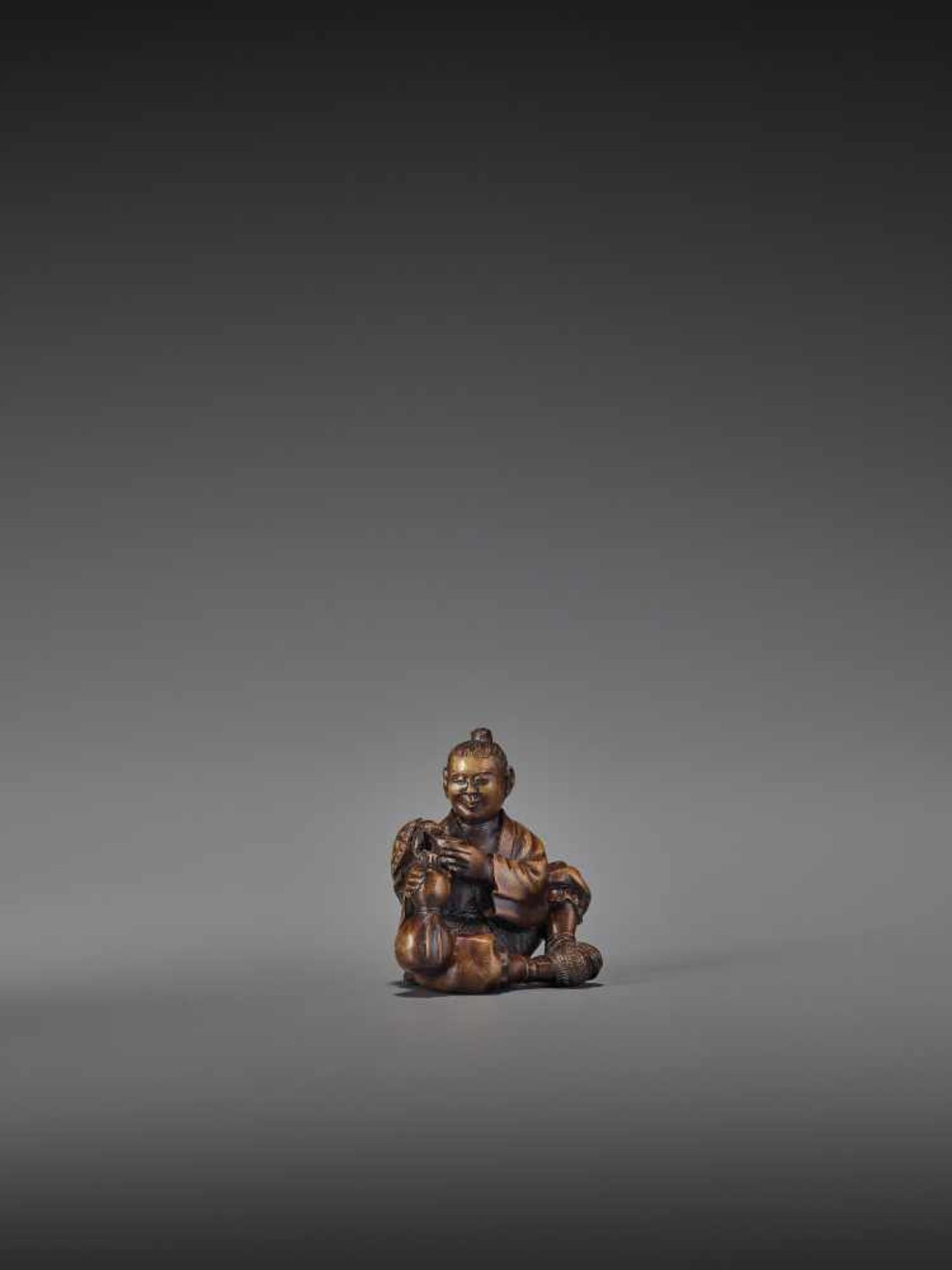 SHOKO: A RARE WOOD NETSUKE OF URASHIMA TARO WITH TURTLE By Shoko, signed ShokoJapan, Takayama, - Bild 10 aus 12