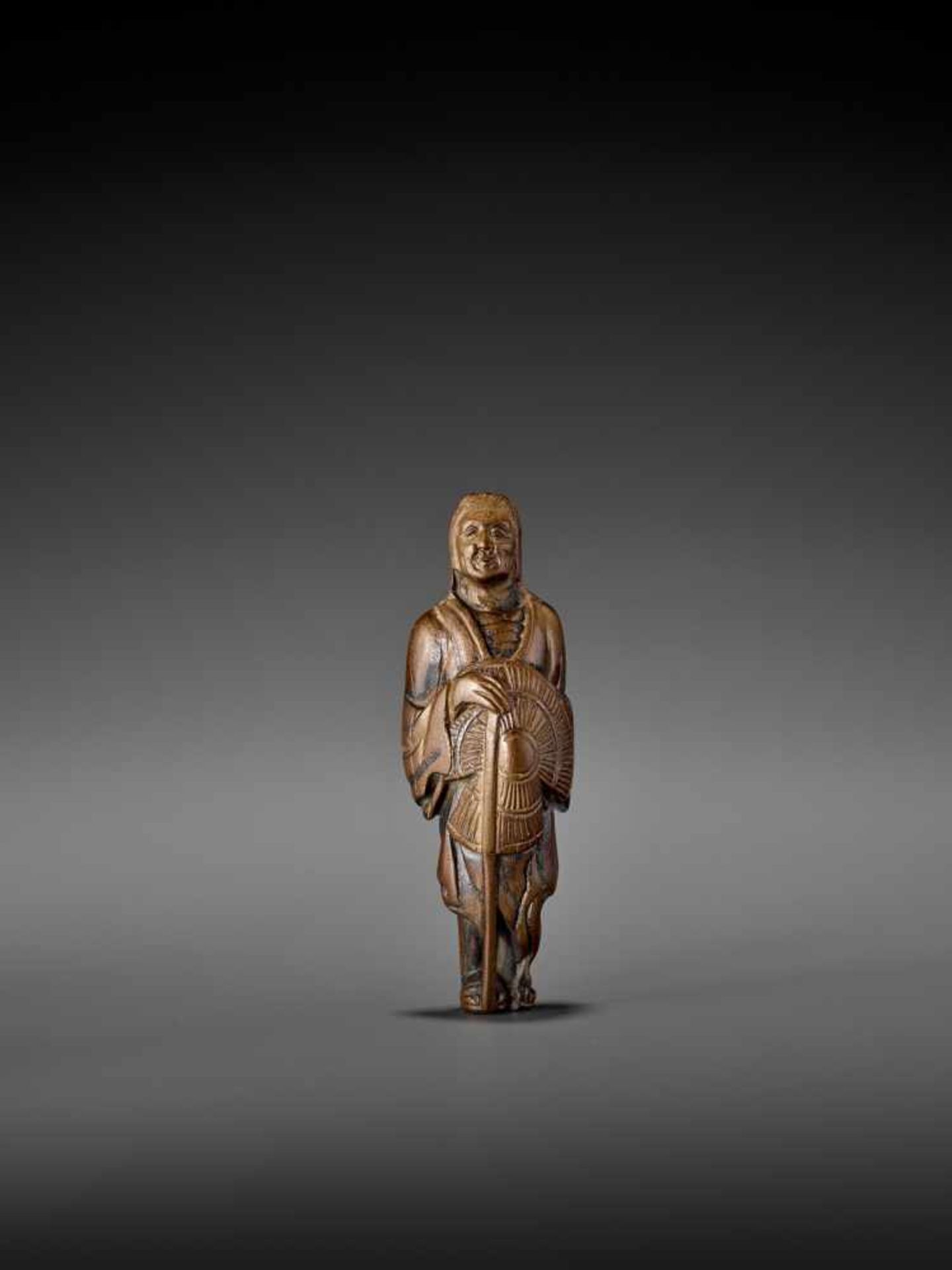 MASAYOSHI: A TALL WOOD NETSUKE OF ONO NO KOMACHI By Masayoshi, signed MasayoshiJapan, early 19th