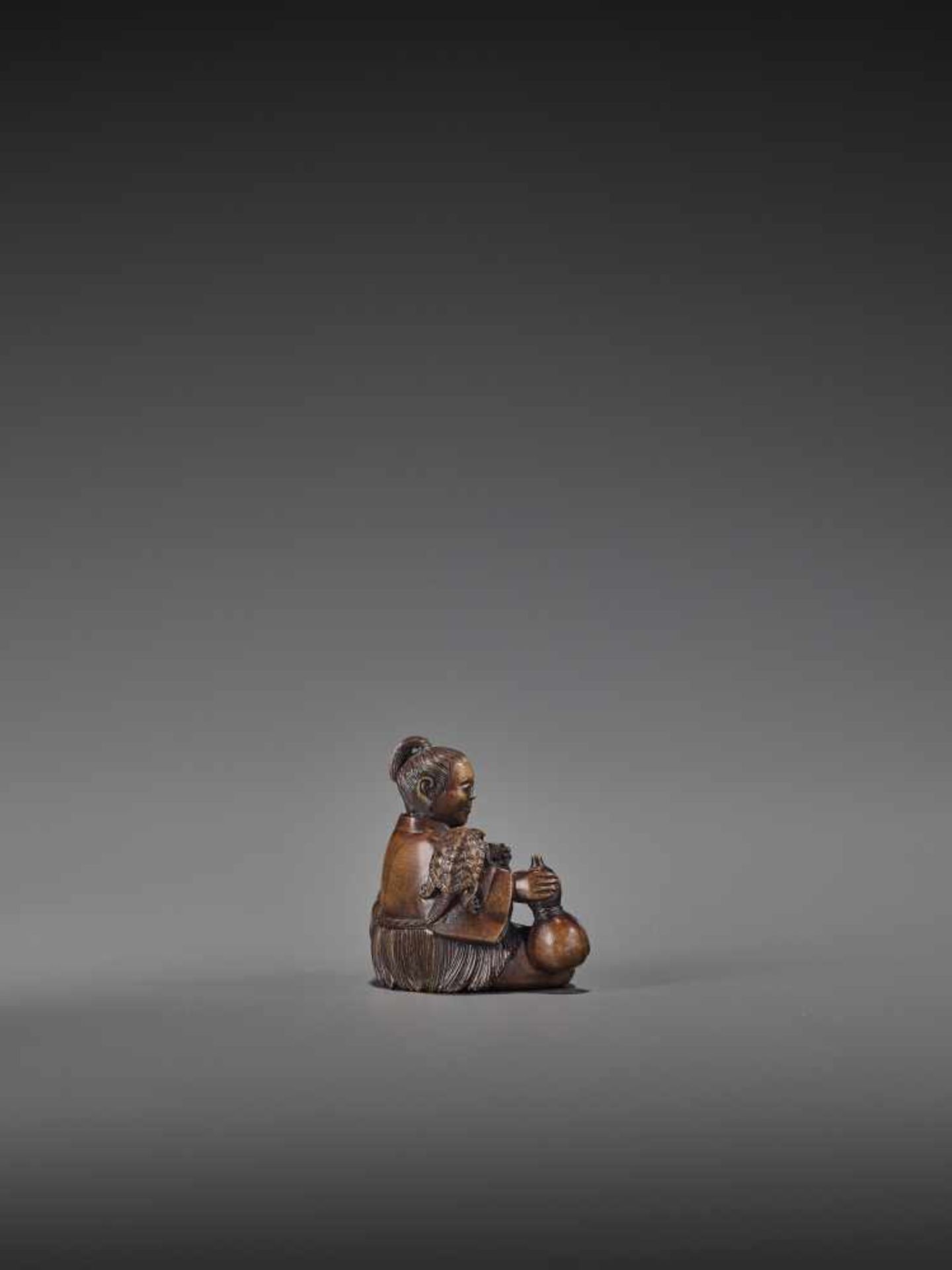 SHOKO: A RARE WOOD NETSUKE OF URASHIMA TARO WITH TURTLE By Shoko, signed ShokoJapan, Takayama, - Bild 8 aus 12