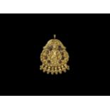 AN IMPRESSIVE CHAM GOLD PENDANT DEPICTING A DANCING FIGURE Central or southern Cham kingdom, Tra