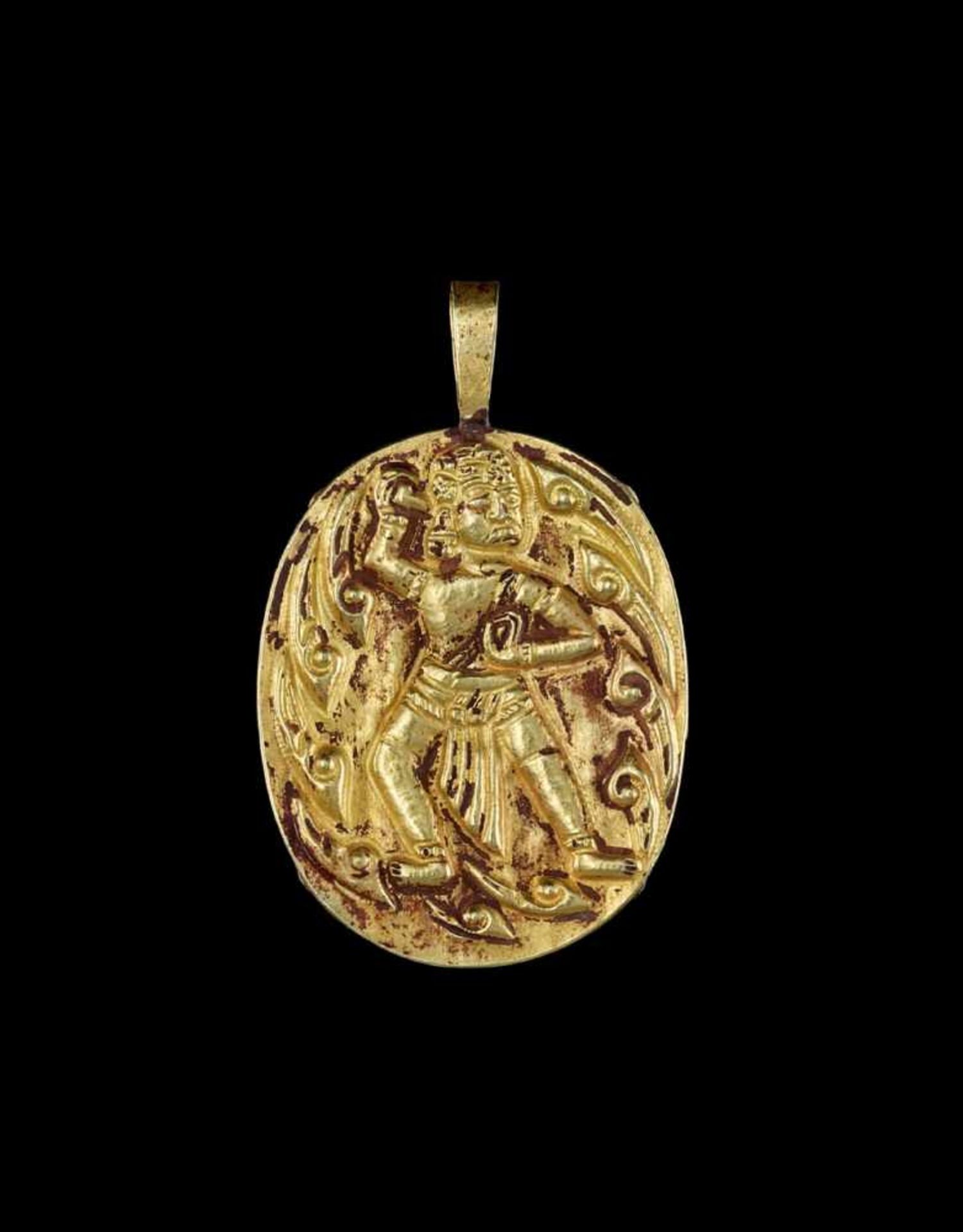 A CHAM GOLD PENDANT WITH STONE INTAGLIO DEPICTING SHIVA Central Cham kingdom, early classical - Image 4 of 5