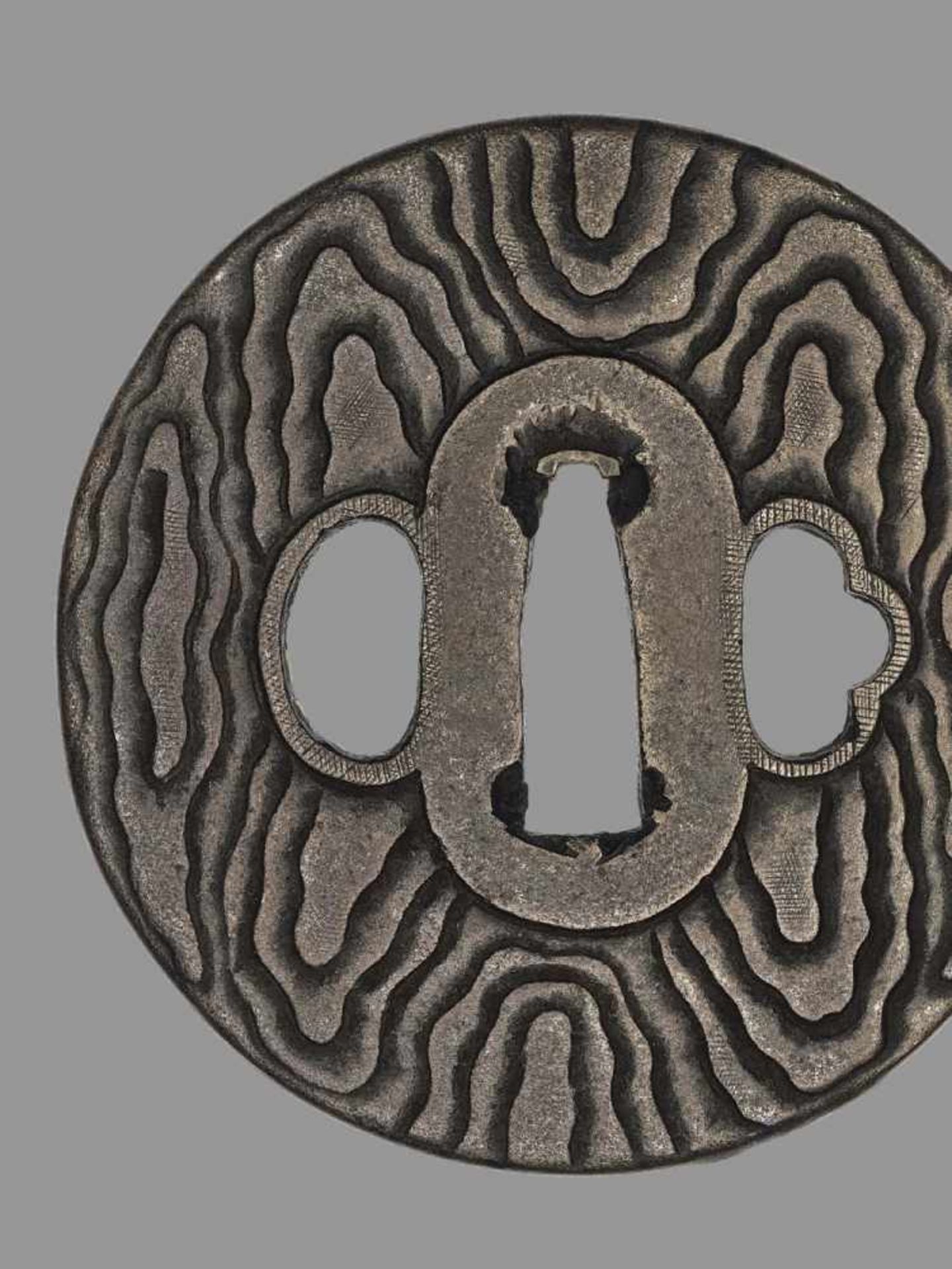 TWO IRON TSUBA WITH TREE BARK AND CICADA Japan, 18th to 19th century, Edo period (1615-1868)The - Image 7 of 7