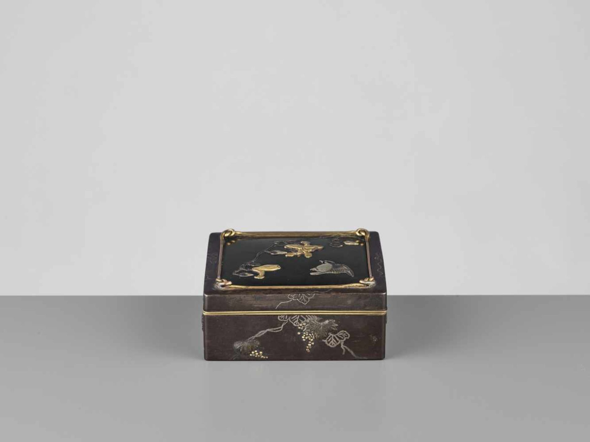 MASAYUKI: AN IRON AND GOLD BOX WITH MAGNOLIA AND SPARROW By Masayuki, signed MasayukiJapan, late - Image 6 of 11