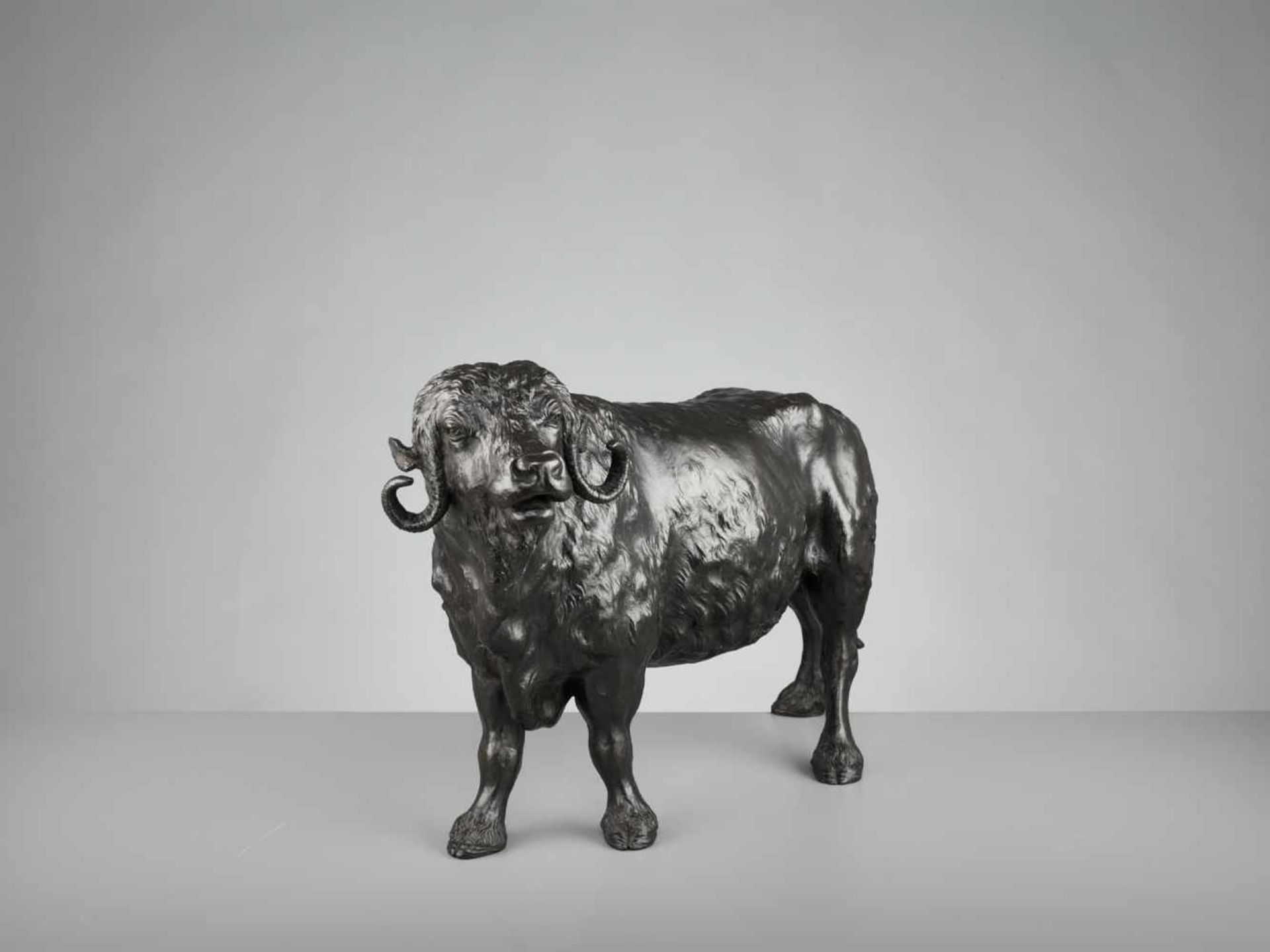 GENRYUSAI SEIYA: A RARE AND MASSIVE BRONZE OF A MUSK OX By Genryusai Seiya, signed Dai Nihon - Image 8 of 10