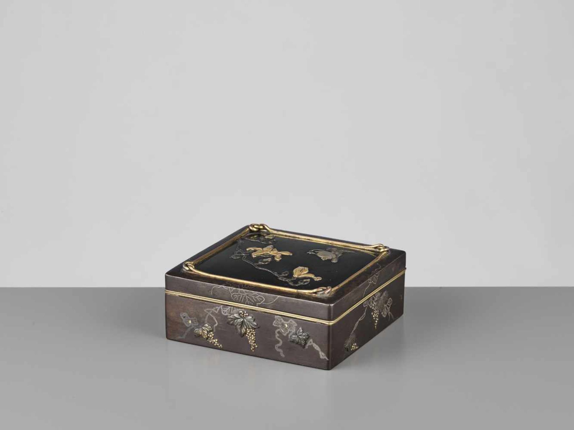 MASAYUKI: AN IRON AND GOLD BOX WITH MAGNOLIA AND SPARROW By Masayuki, signed MasayukiJapan, late - Image 2 of 11