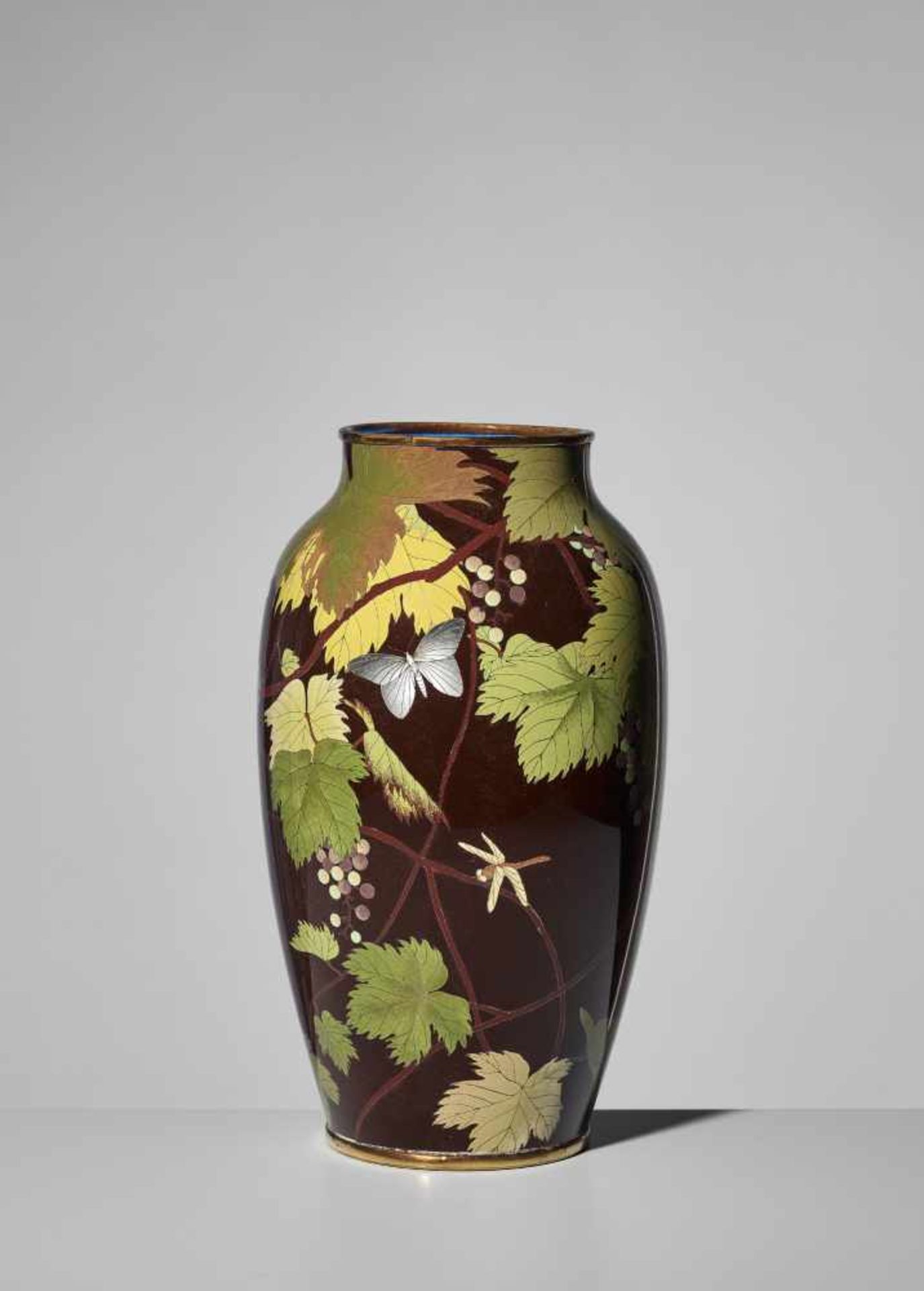 A LARGE AND FINE CLOISONNÉ ENAMEL VASE ATTRIBUTED TO THE ANDO COMPANY Unsigned, attributed to the